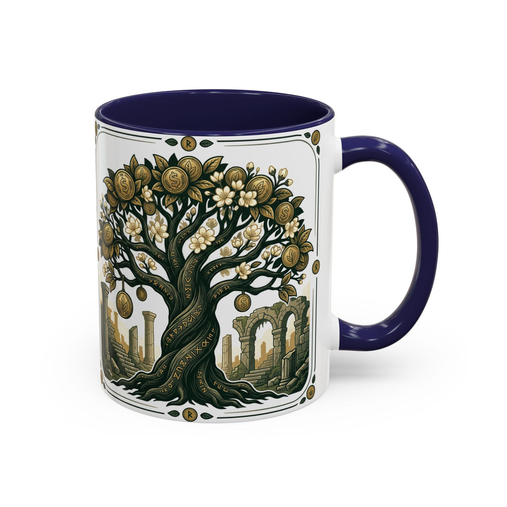 Ornate Tree of Coins Coffee Mug — Gold Ruins Accent Ceramic Mug (11/15oz)