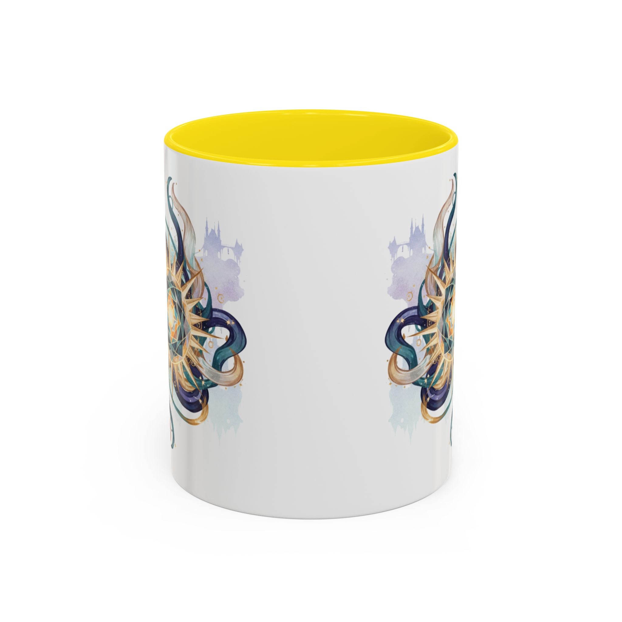 Celestial Nautilus Accent Coffee Mug — Ocean Sun Compass Art (11/15oz)