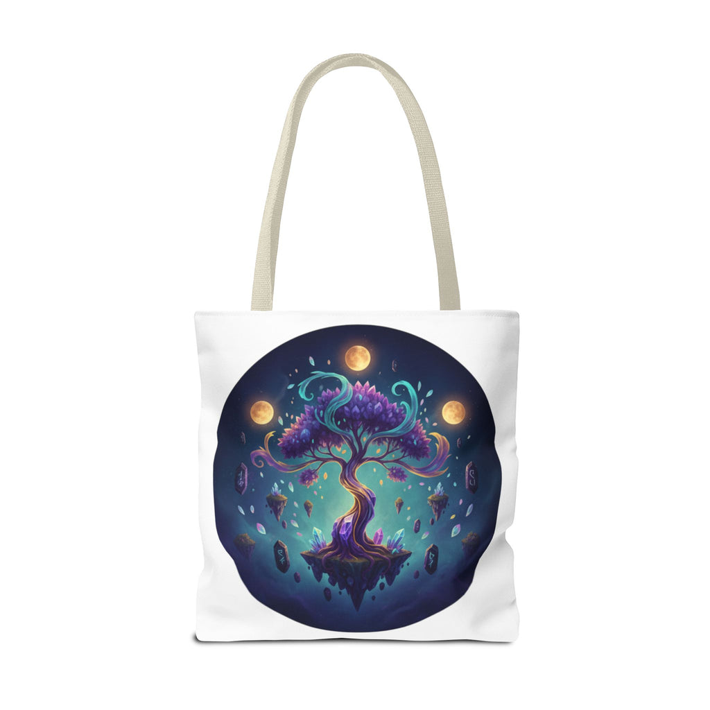 Mystic Floating Tree Tote Bag — Cosmic Moonlight Illustration All-Over Print