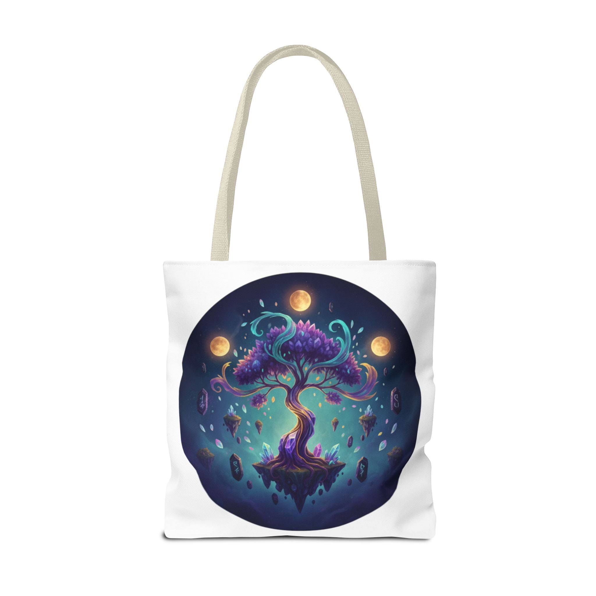 Mystic Floating Tree Tote Bag — Cosmic Moonlight Illustration All-Over Print