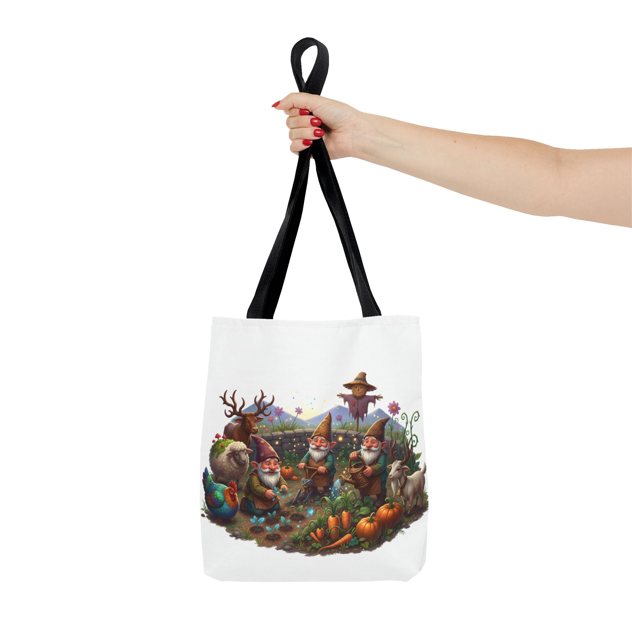 Gnome Garden Tote Bag — Whimsical Gnome & Pumpkin Illustration AOP Tote