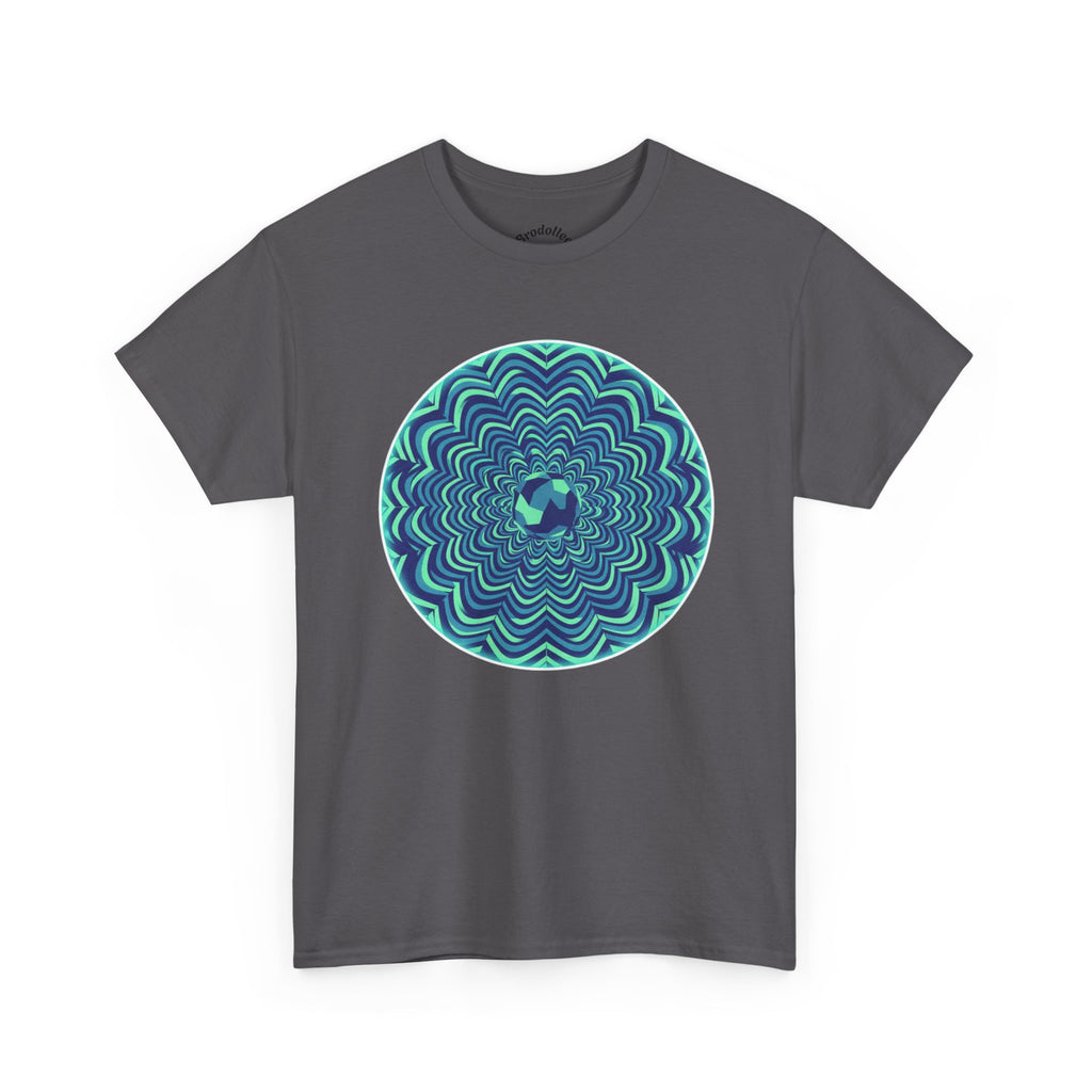Psychedelic Mandala Tee — Blue Green Optical Spiral T-Shirt