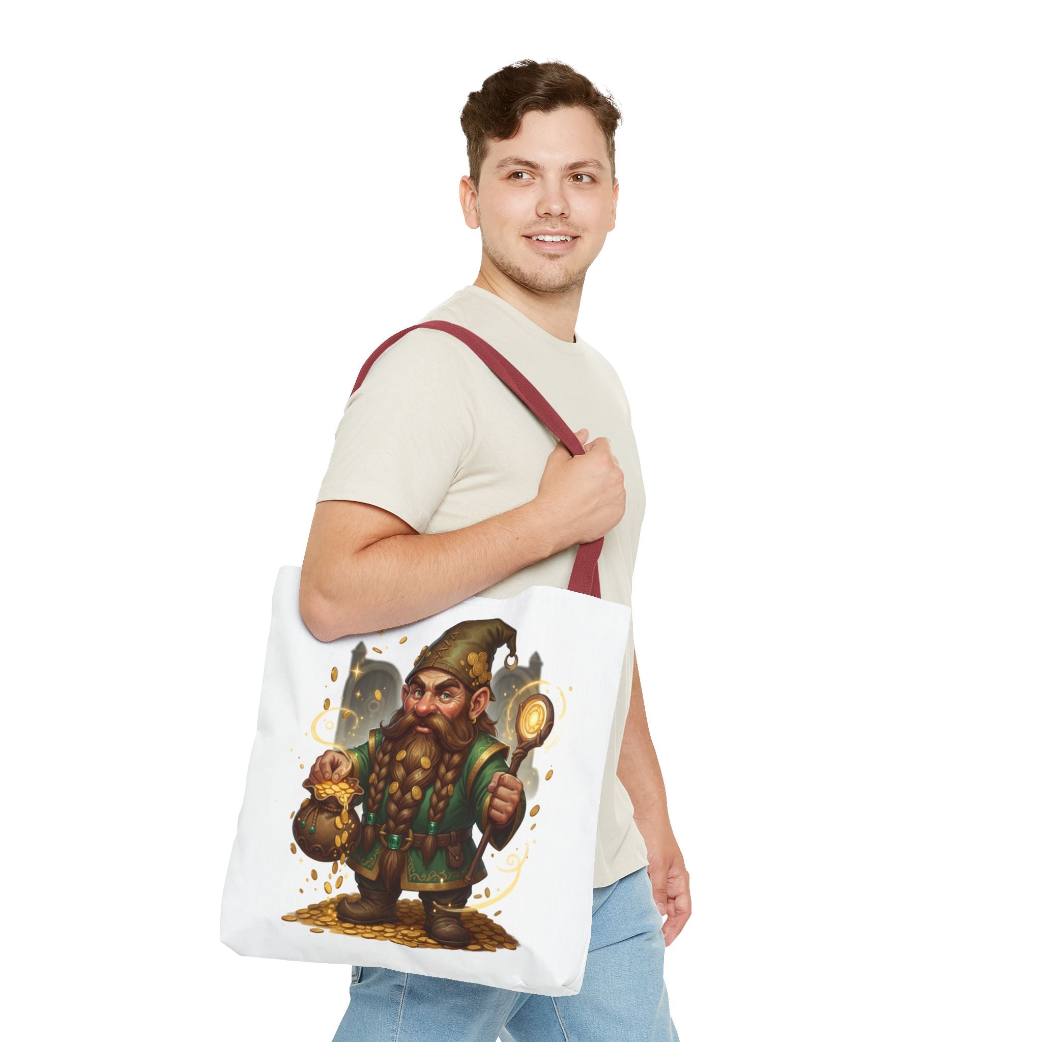 Gnome Goldkeeper Tote Bag – Fantasy Dwarf Coin Lover All-Over Print Tote