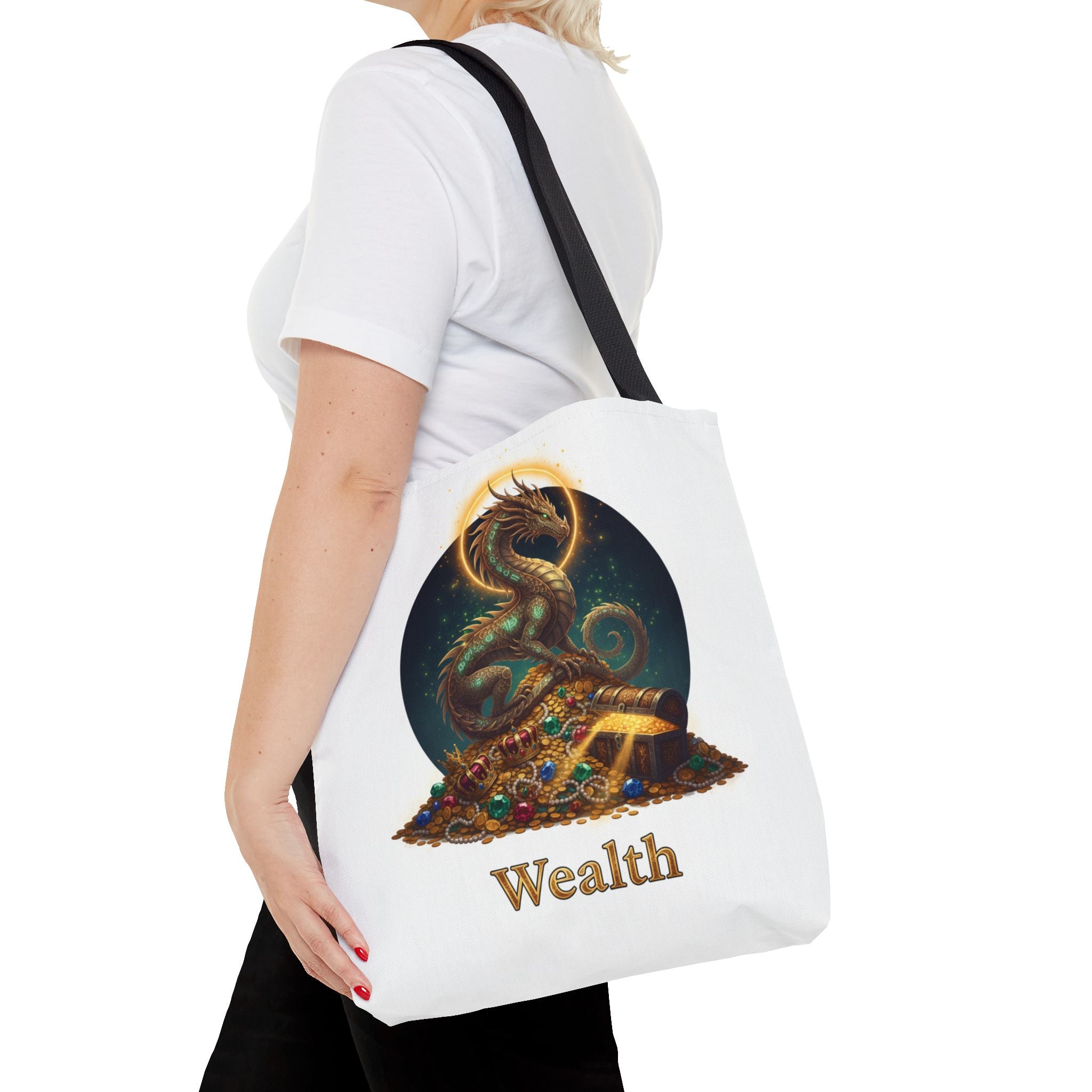 Wealth Dragon Tote Bag — Fantasy Dragon Treasure Illustration Tote