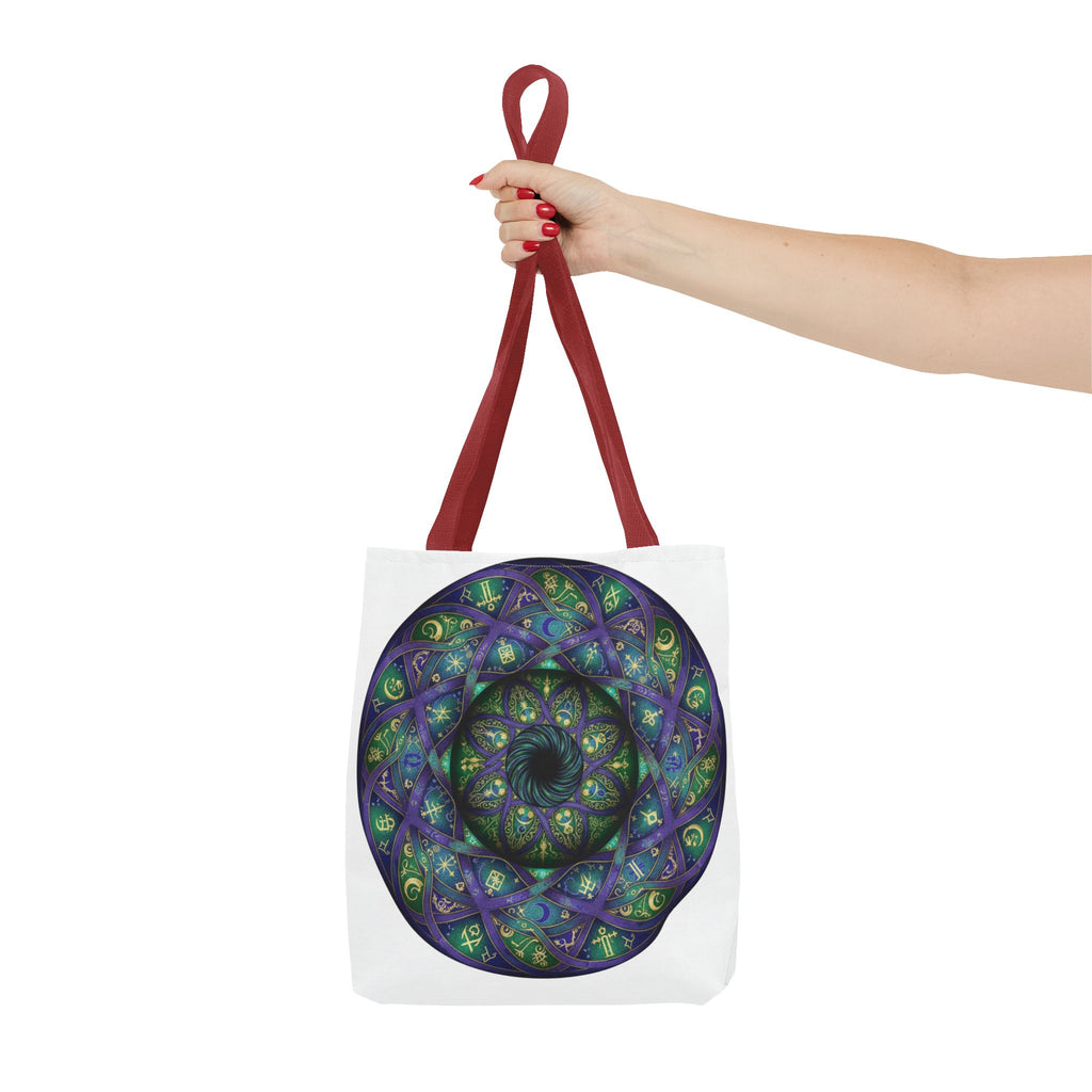 Mystic Mandala Tote Bag — Purple Green Spiral All-Over Print
