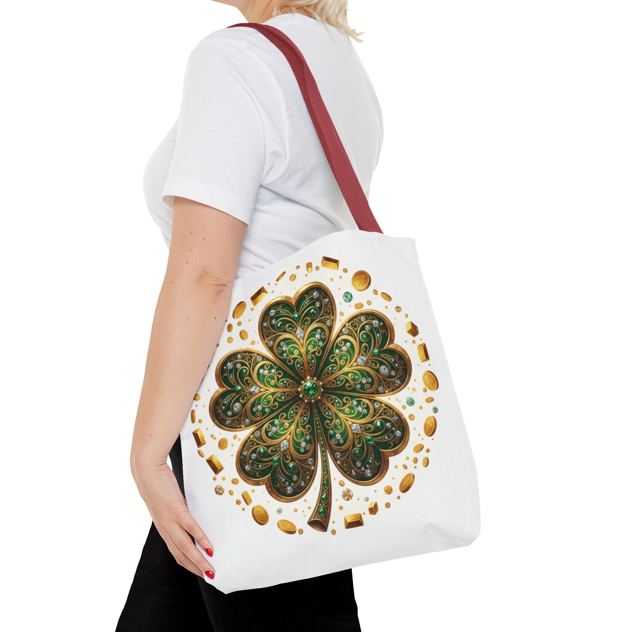 Celtic Shamrock Tote Bag — Green Four-Leaf Clover St. Patrick’s Day All-Over Print