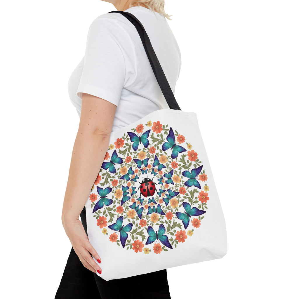 Butterfly & Ladybug Floral Tote Bag – Boho Mandala AOP Beach & Market Bag