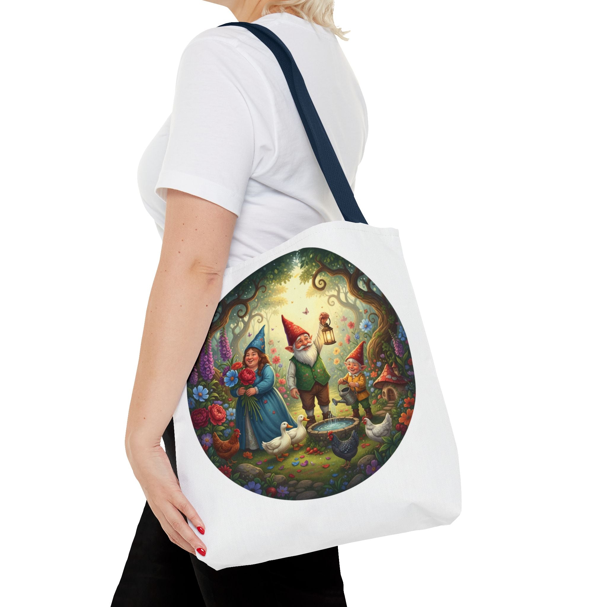 Gnome Garden Tote Bag — Whimsical Fairy Tale Circle Art