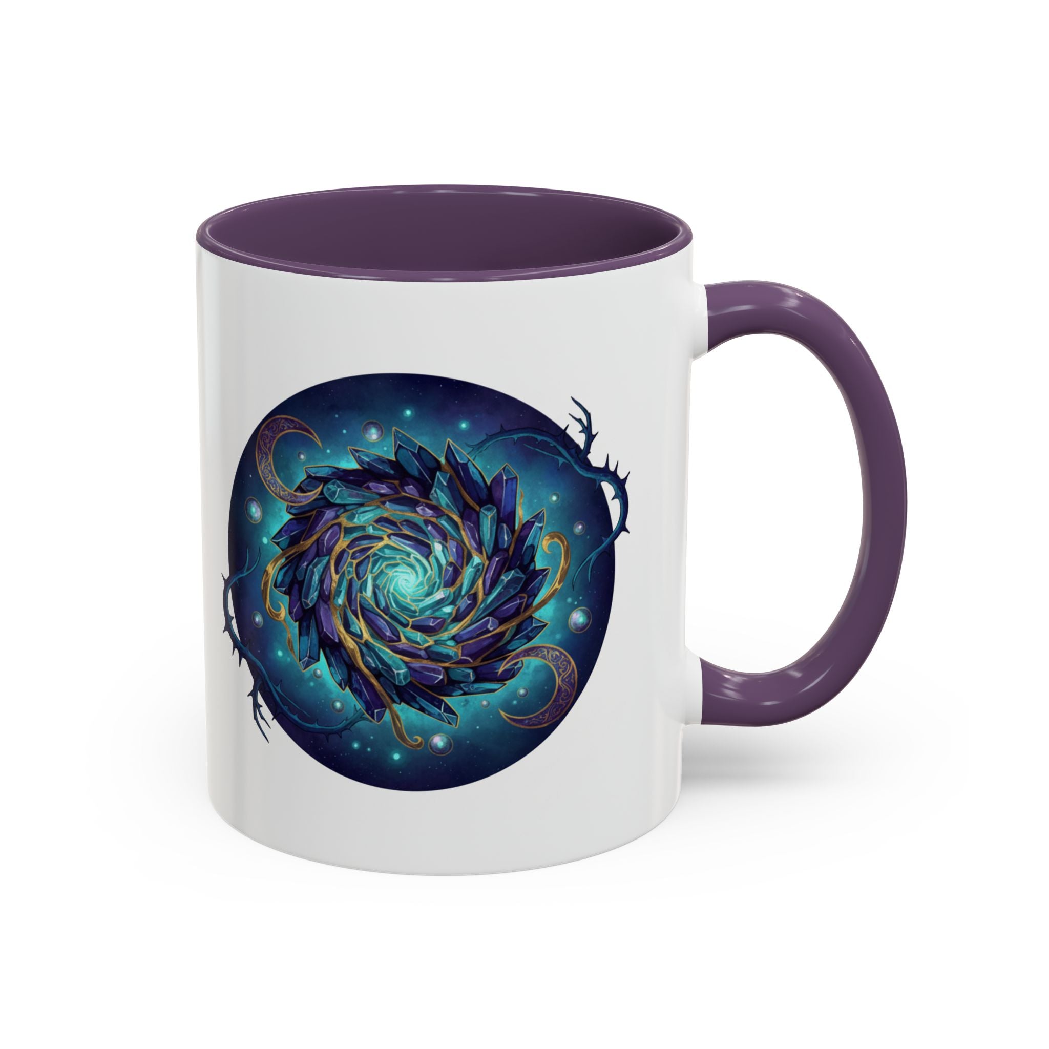 Galaxy Feather Spiral Accent Mug — Cosmic Boho Coffee Cup (11/15oz)