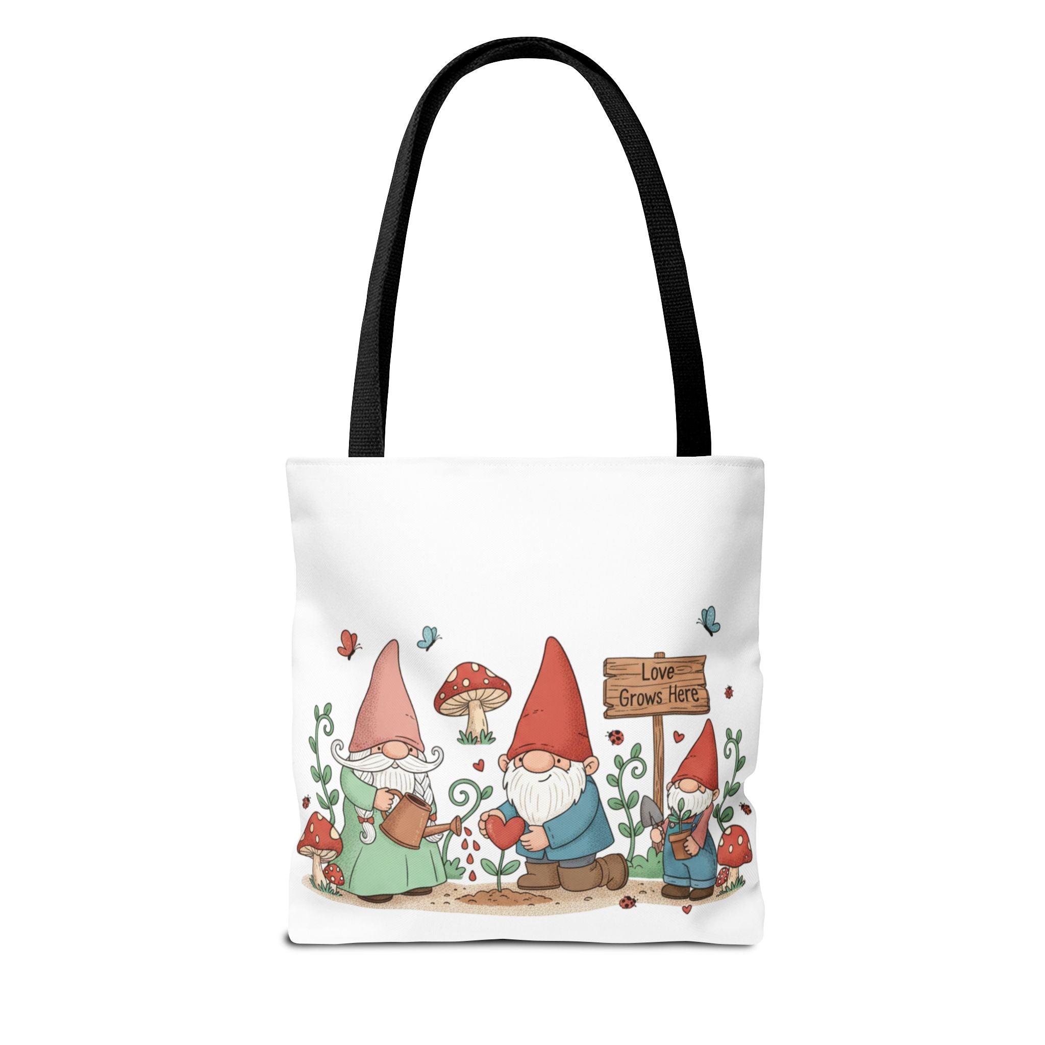 Gnome Garden Tote Bag — Cute Gardening Gnomes "Love Grows Here" Canvas Tote