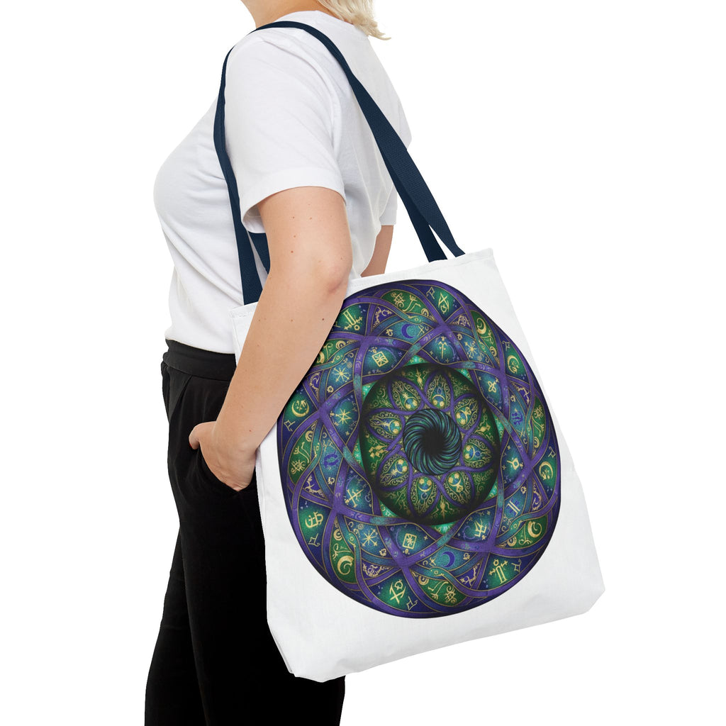 Mystic Mandala Tote Bag — Purple Green Spiral All-Over Print