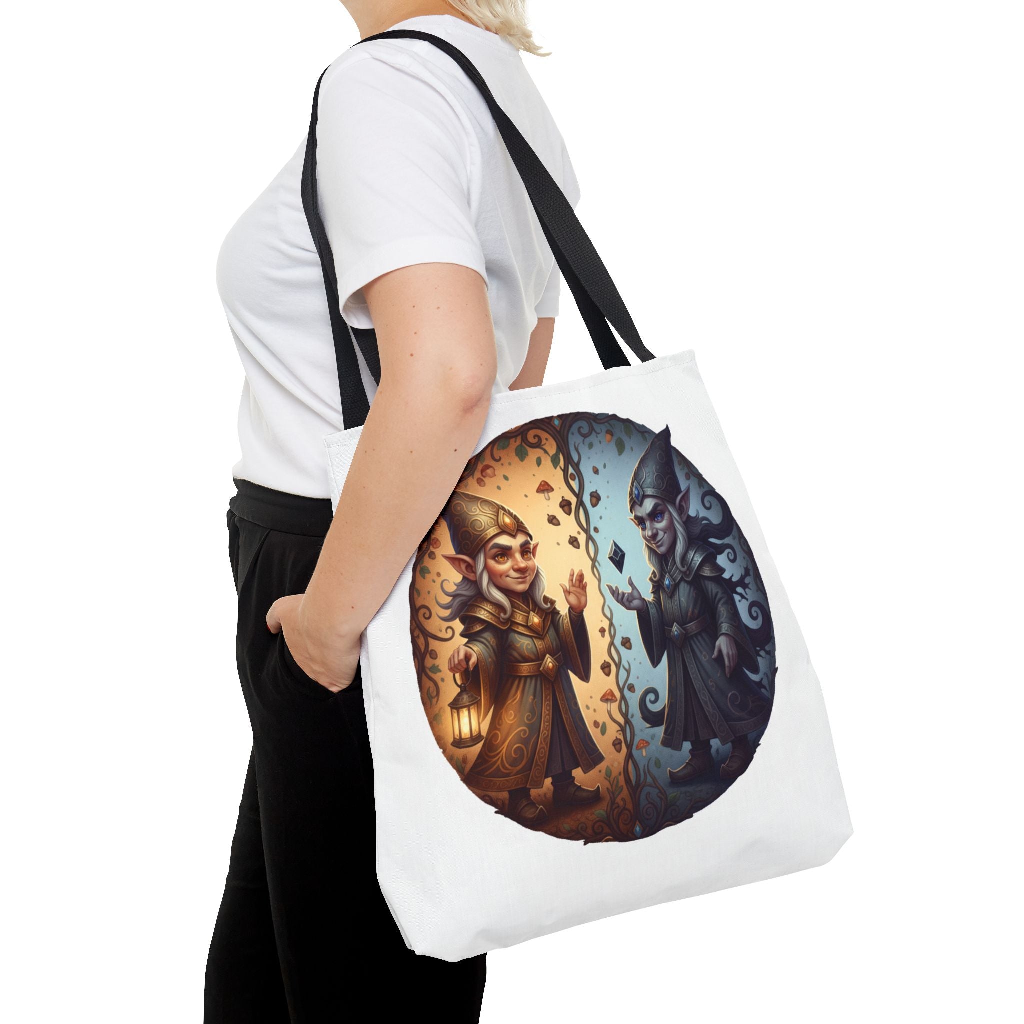 Gnome Duality Tote Bag — Day & Night Fantasy Illustration