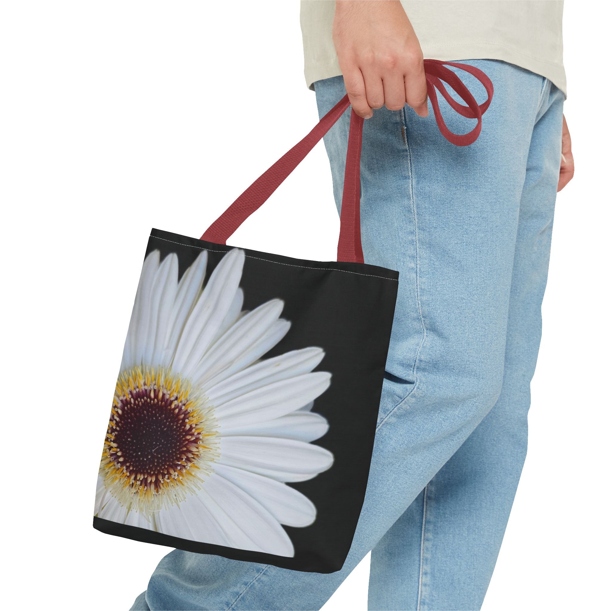 Daisy Corner Tote Bag — White Floral AOP Shopper