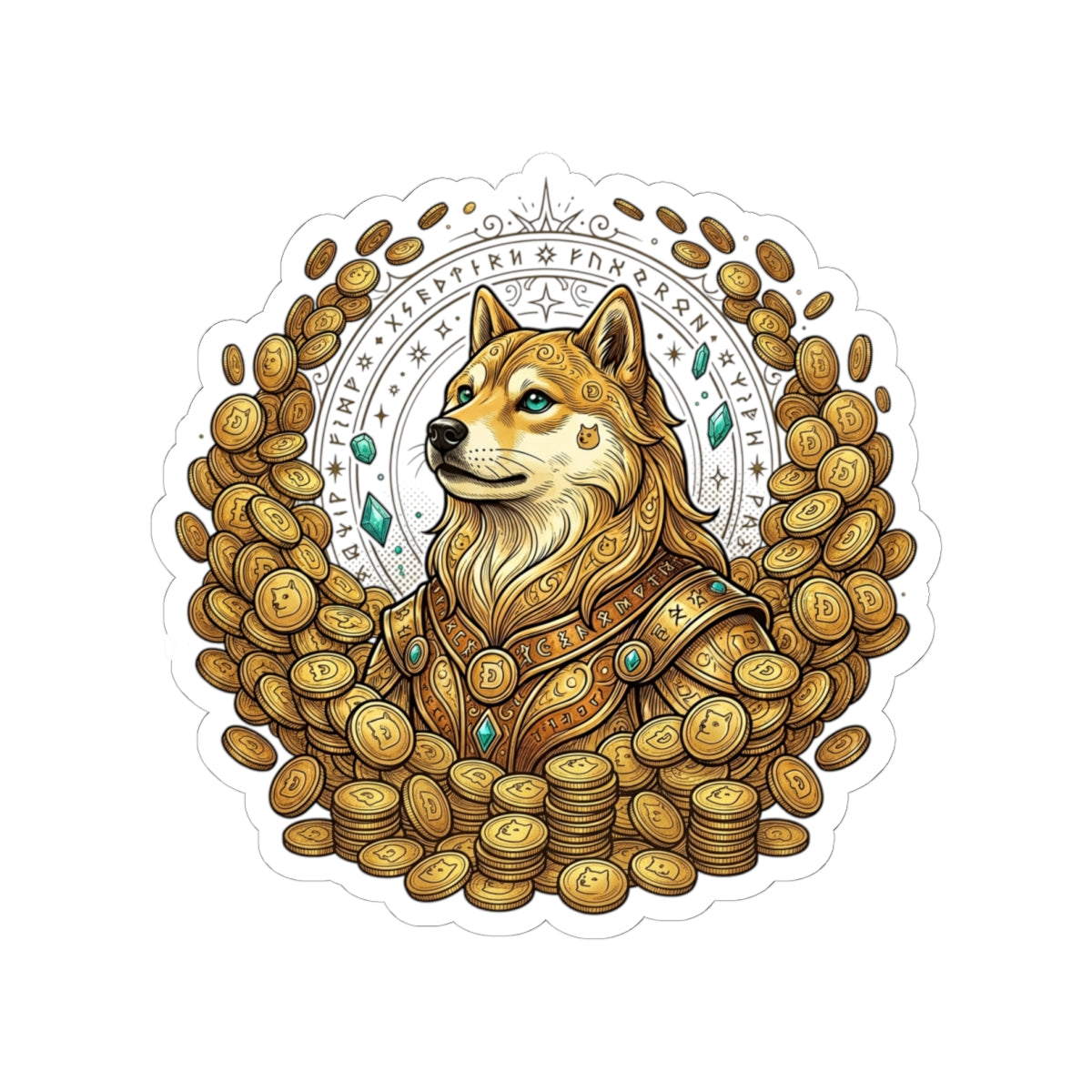 Shiba Inu Treasure Sticker — Crypto Doge Coin Pile Kiss-Cut Sticker