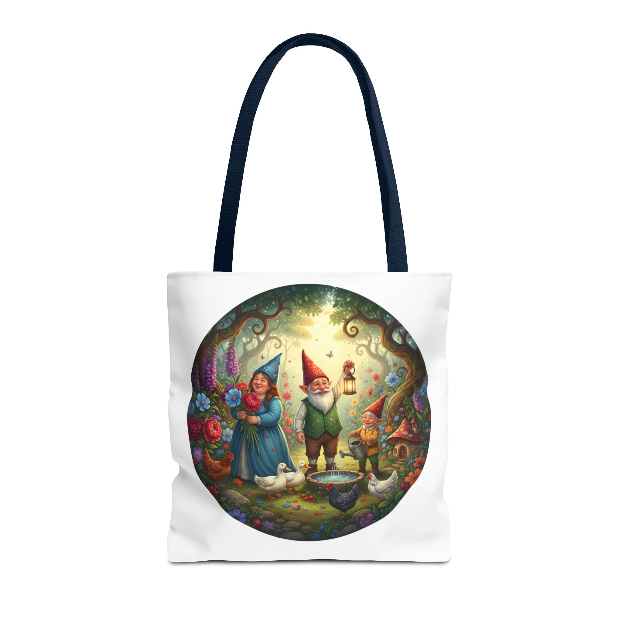 Gnome Garden Tote Bag — Whimsical Fairy Tale Circle Art