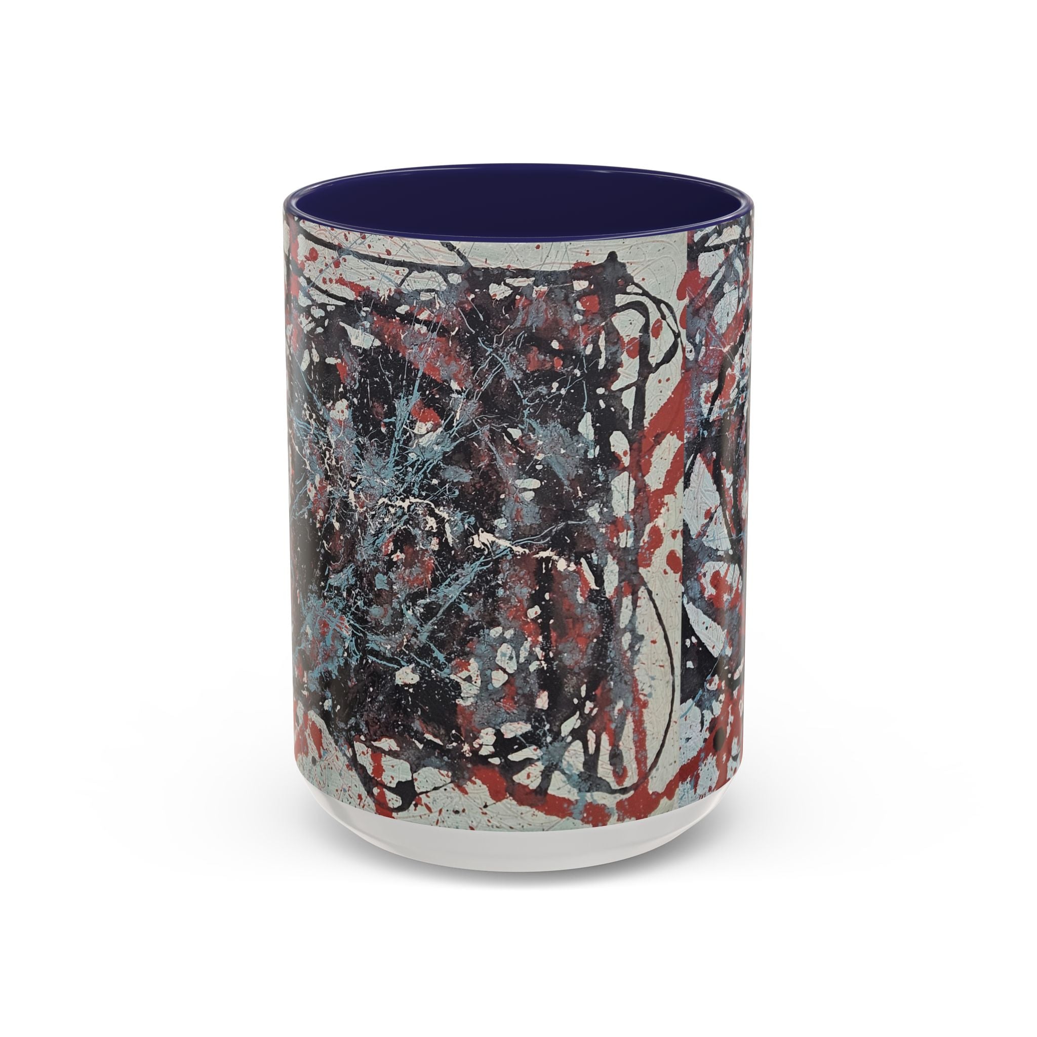 Abstract Splatter Accent Coffee Mug — Red, Black & White Artistic Design (11/15oz)