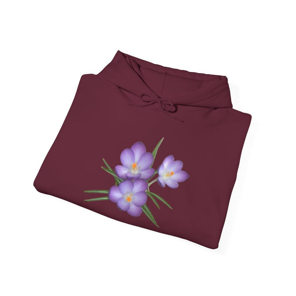Purple Crocus Floral Hoodie — Spring Flower Graphic Sweatshirt