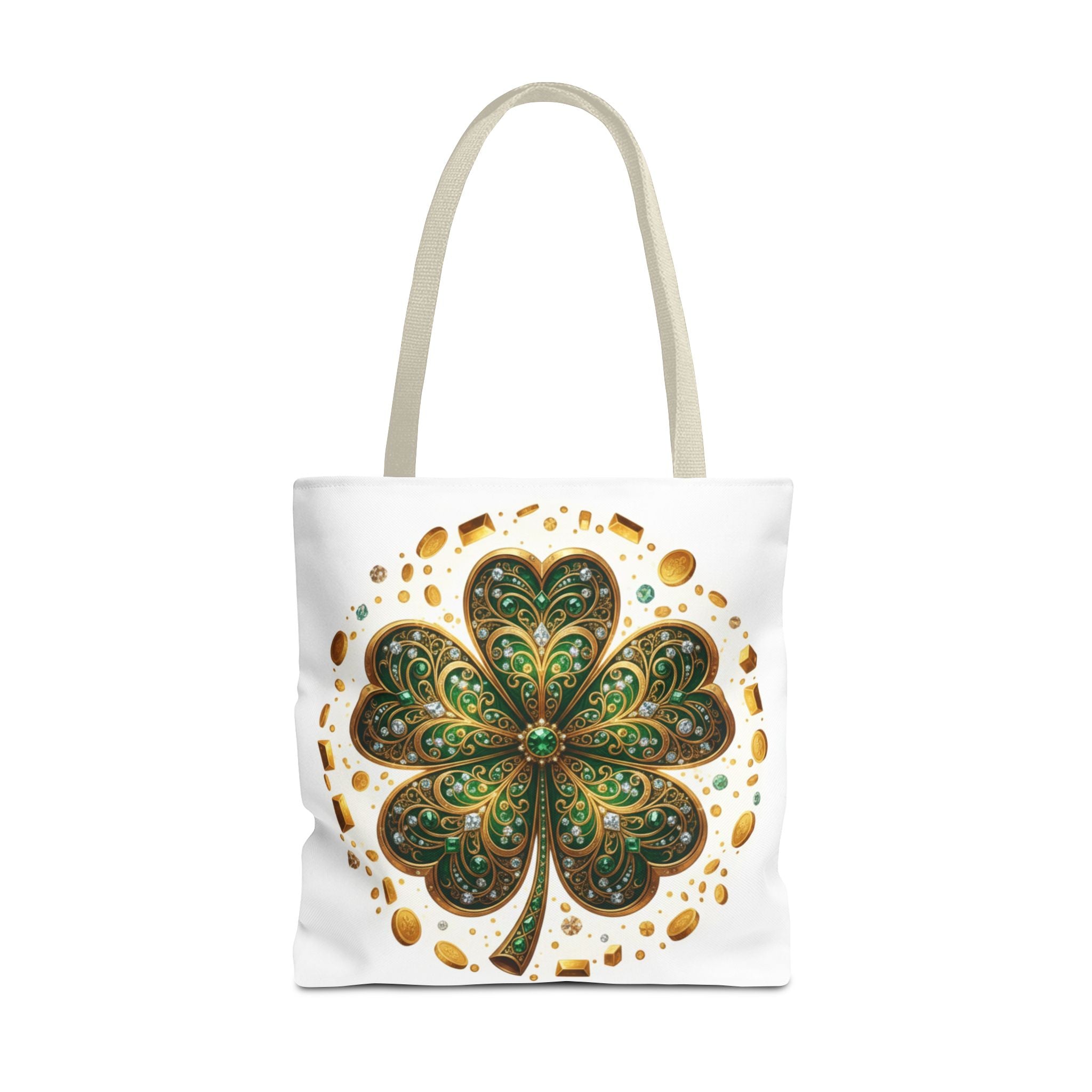Celtic Shamrock Tote Bag — Green Four-Leaf Clover St. Patrick’s Day All-Over Print