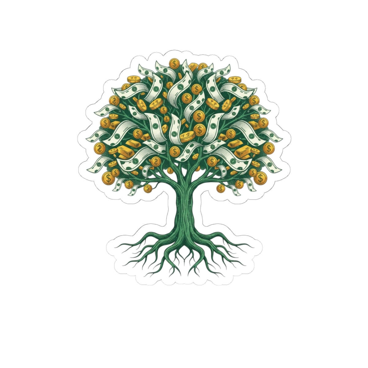 Money Tree Sticker — Cash & Coin Tree Kiss-Cut Vinyl Sticker