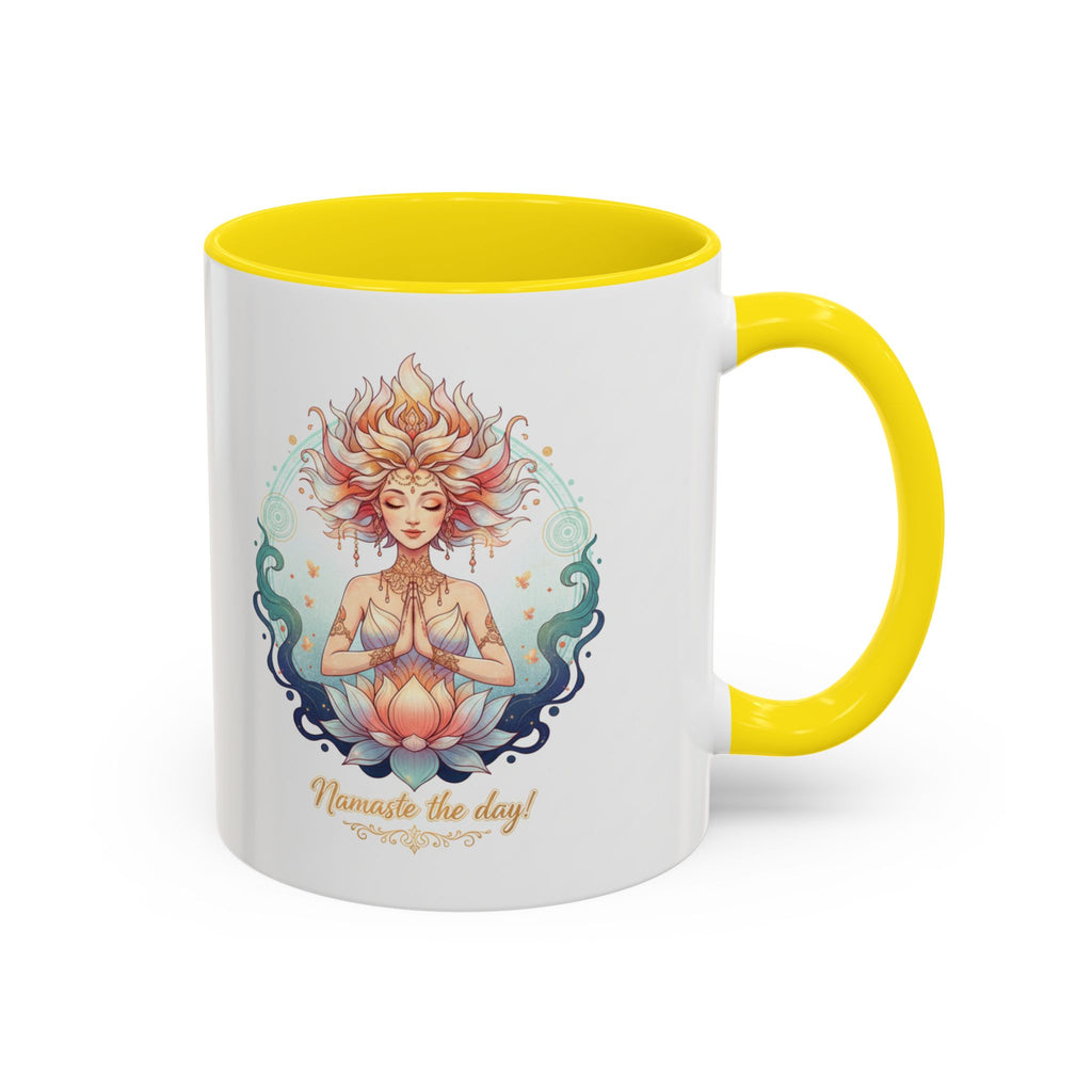 Namaste the Day Yoga Coffee Mug — Lotus Meditation Accent Mug (11/15oz)