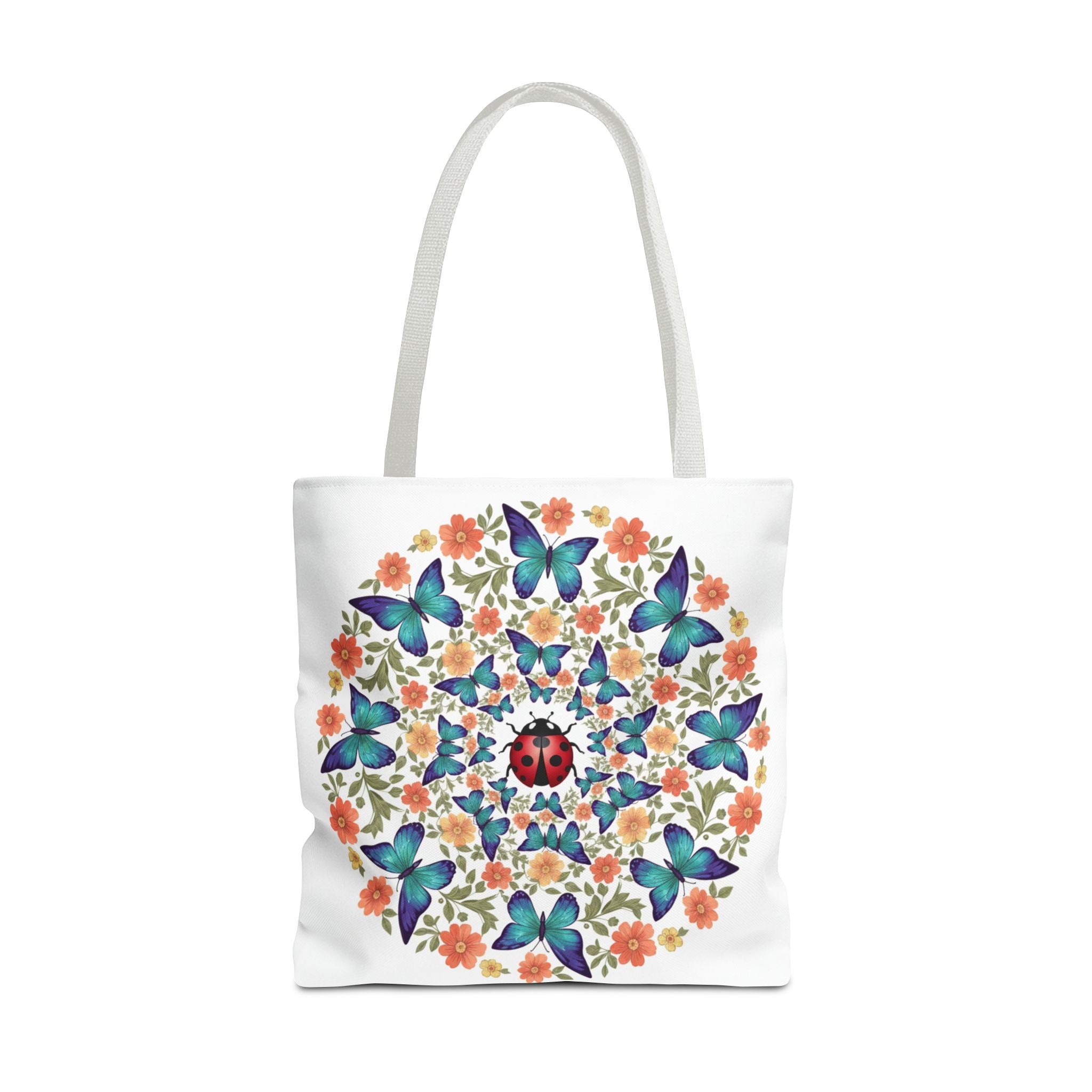 Butterfly & Ladybug Floral Tote Bag – Boho Mandala AOP Beach & Market Bag