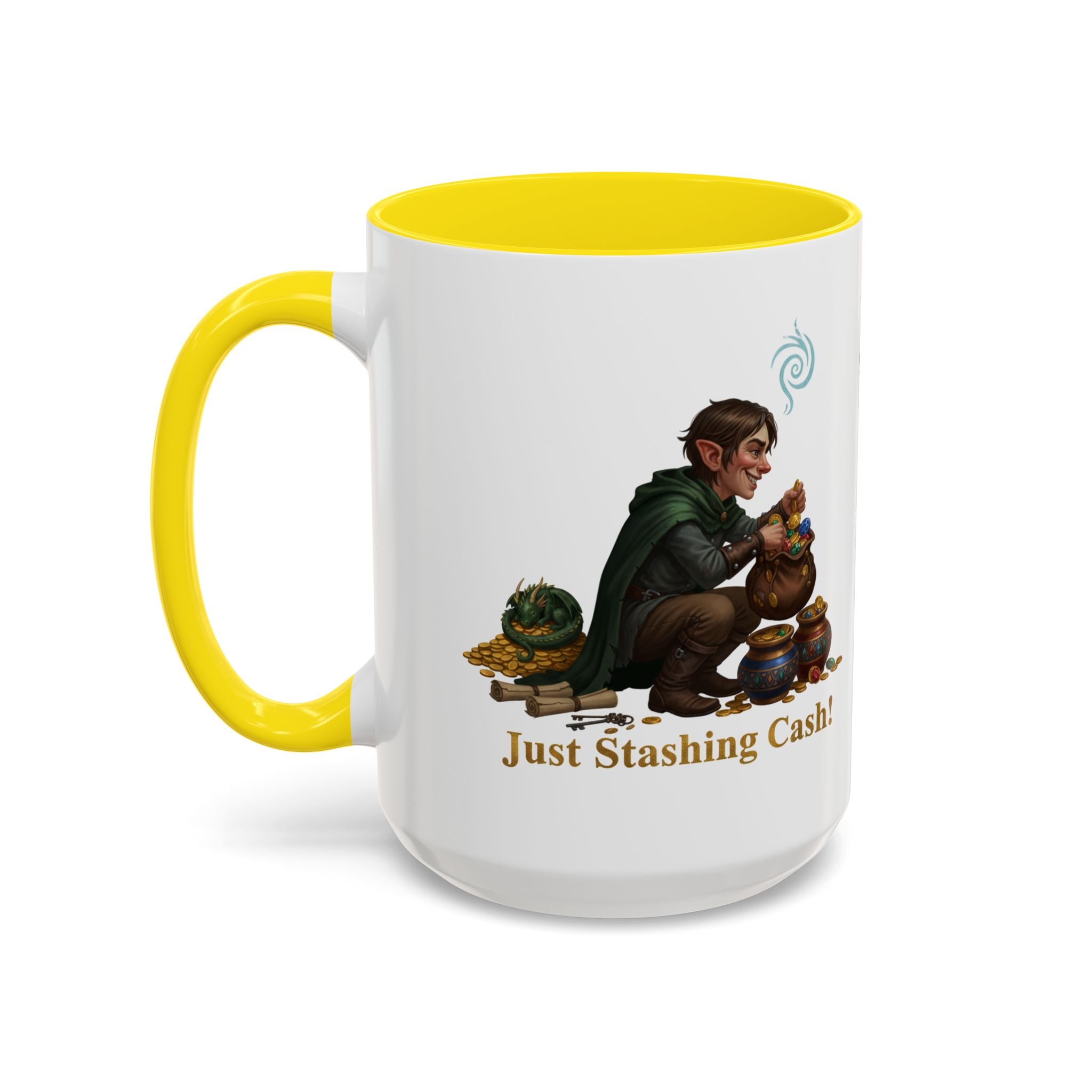 Accent Coffee Mug — "Just Stashing Cash!" Fantasy Gnome Money Mug (11/15oz)