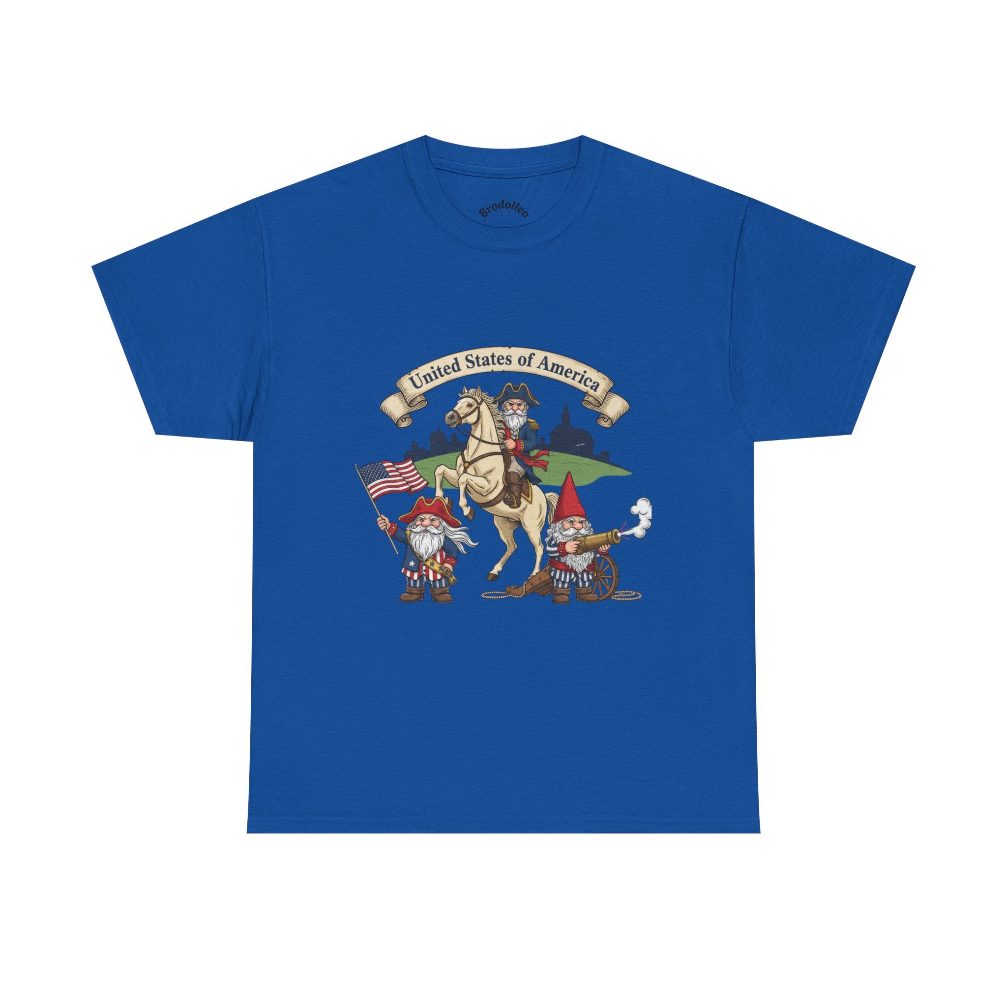 Patriotic Gnome & Horse Tee — "United States of America" Graphic T-Shirt