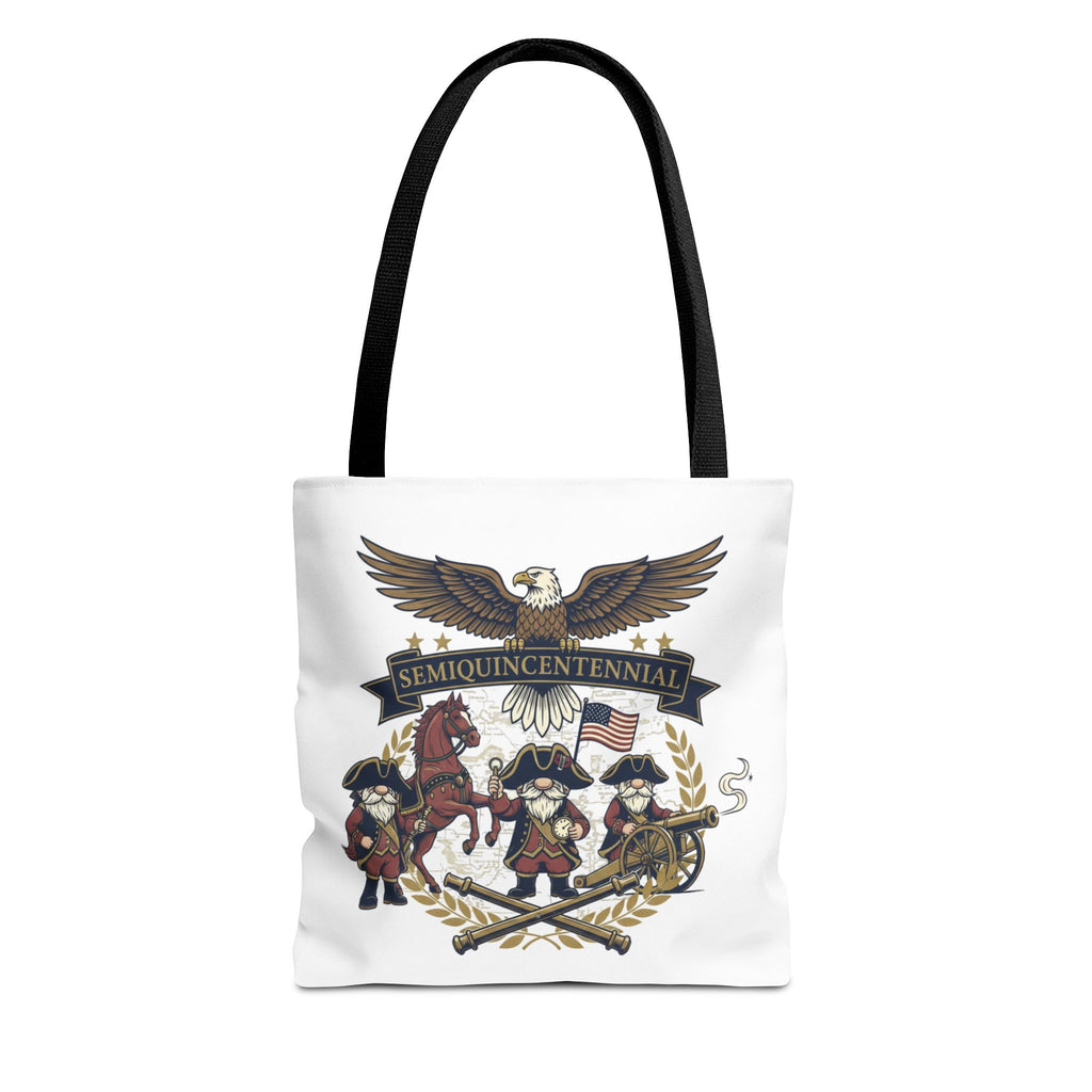 Semiquincentennial Patriotic Tote Bag — Eagle, Colonial Soldiers & Flags All-Over Print