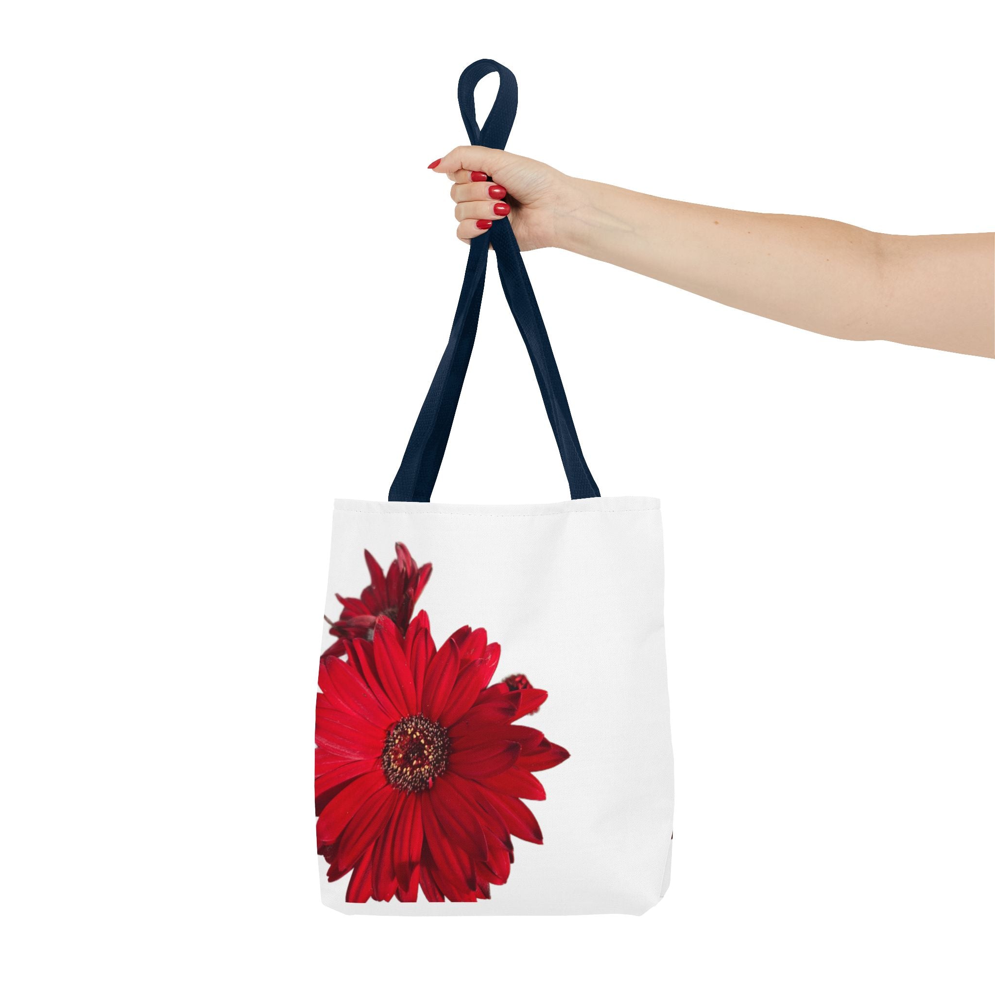 Red Gerbera Floral Tote Bag – Bright Daisy Print Canvas Tote