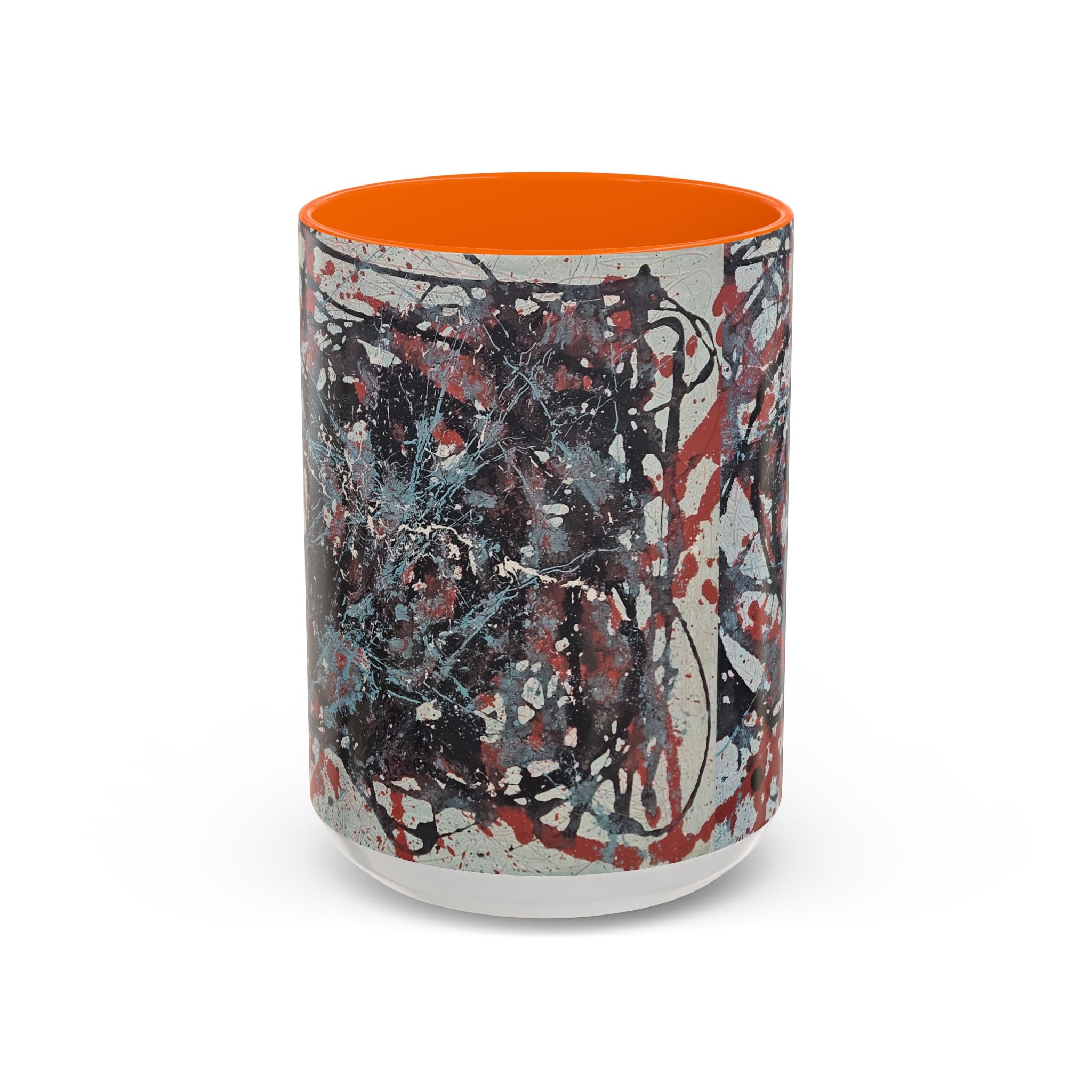 Abstract Splatter Accent Coffee Mug — Red, Black & White Artistic Design (11/15oz)