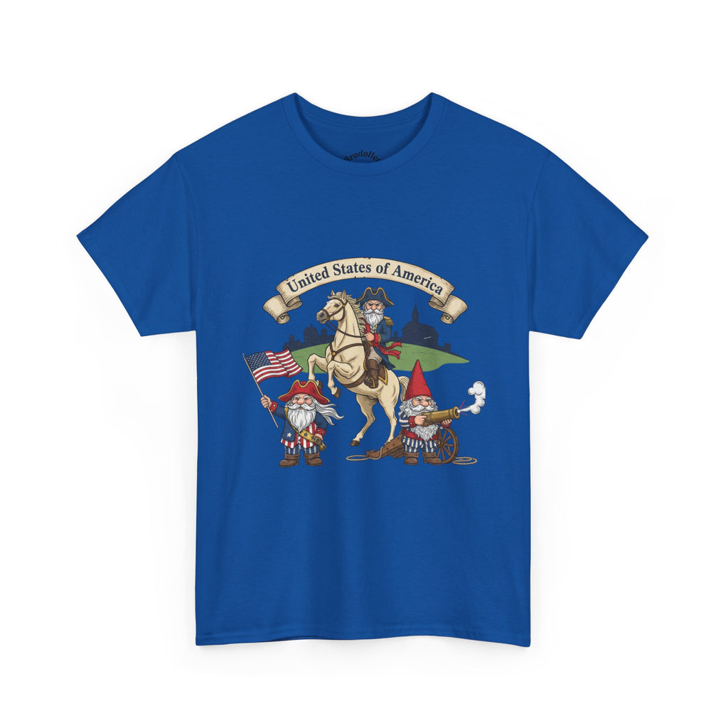 Patriotic Gnome & Horse Tee — "United States of America" Graphic T-Shirt