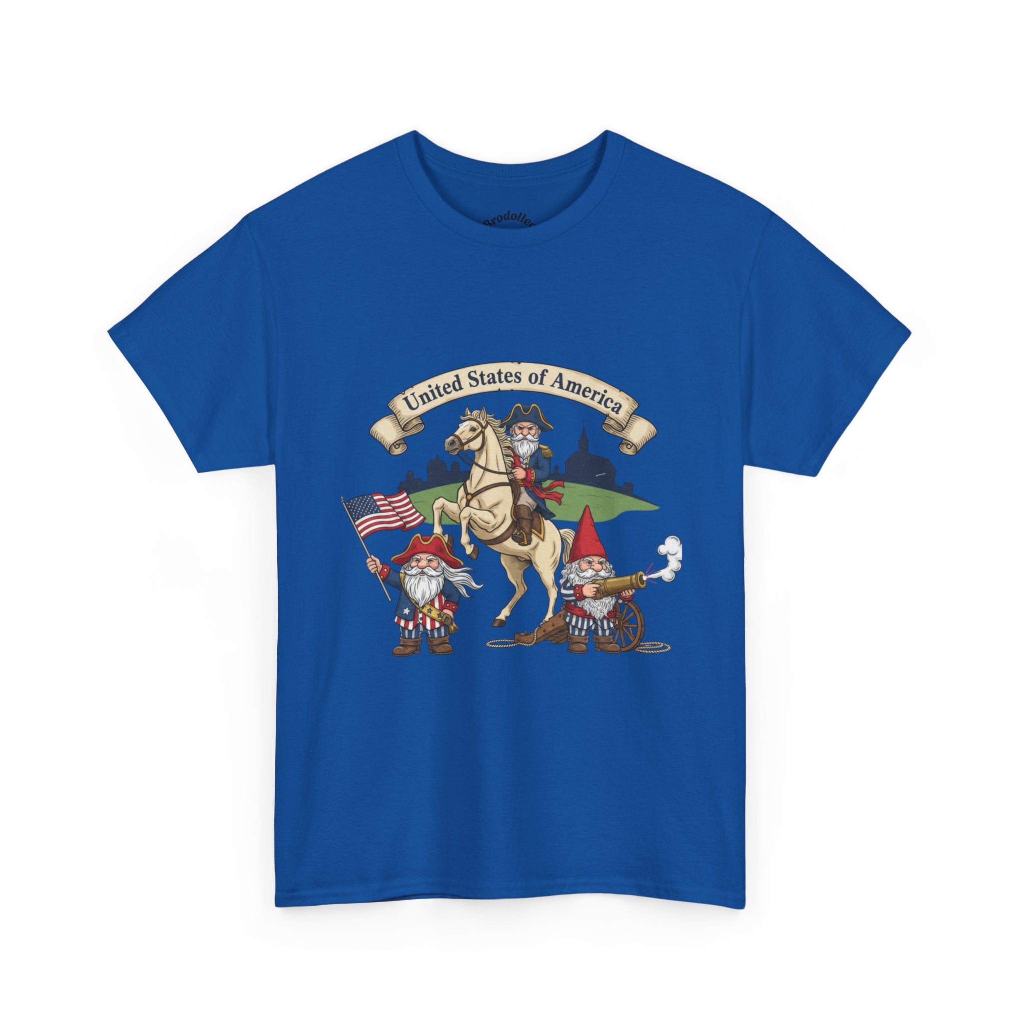 Patriotic Gnome & Horse Tee — "United States of America" Graphic T-Shirt