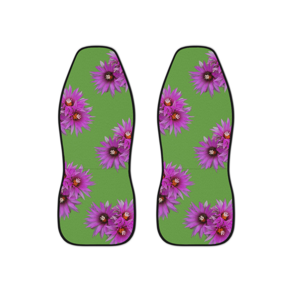 Floral Car Seat Covers — Green with Purple Lotus Design