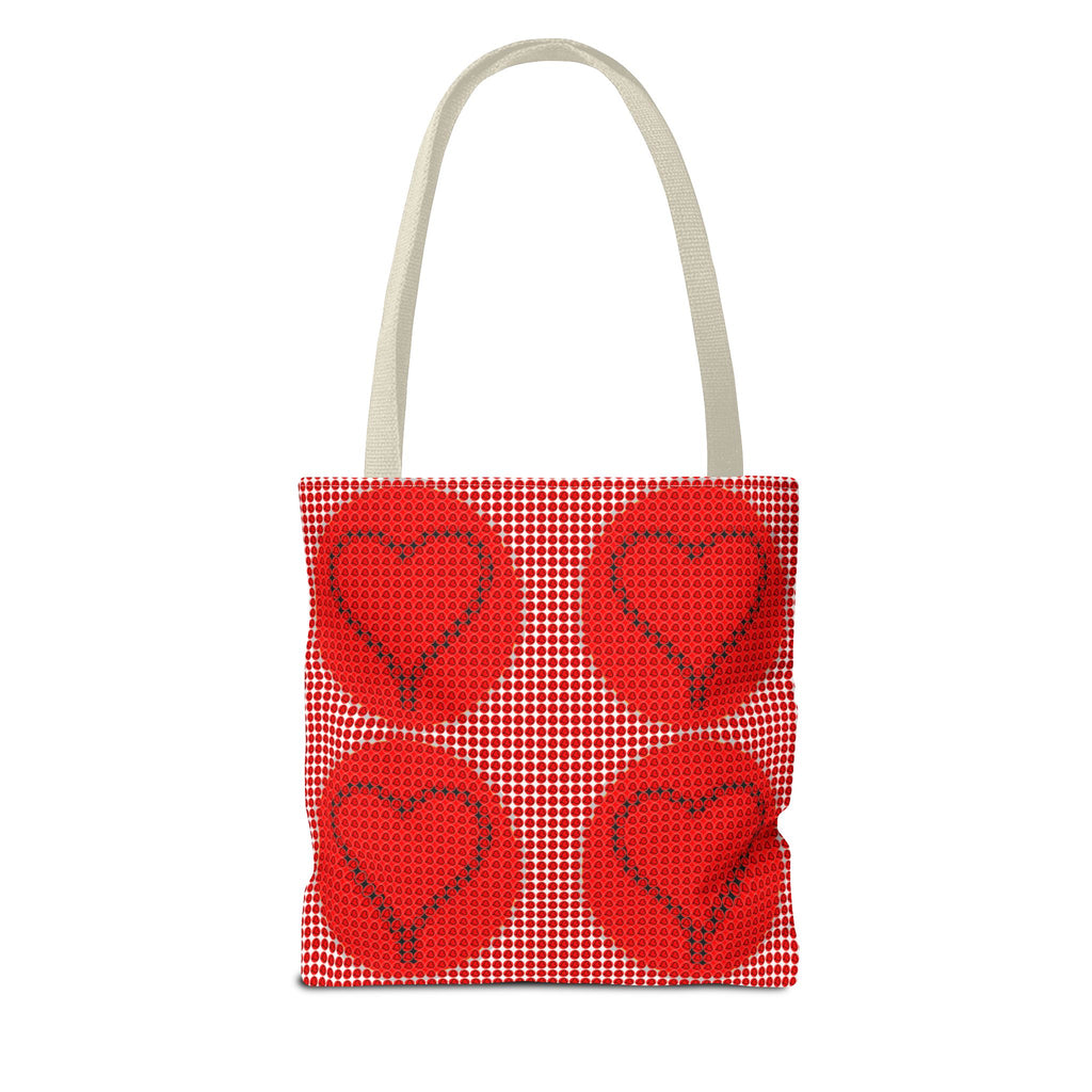 Heart Pattern Tote Bag — Red Valentine All-Over Print Canvas Tote