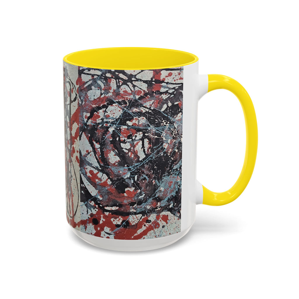 Abstract Splatter Accent Coffee Mug — Red, Black & White Artistic Design (11/15oz)