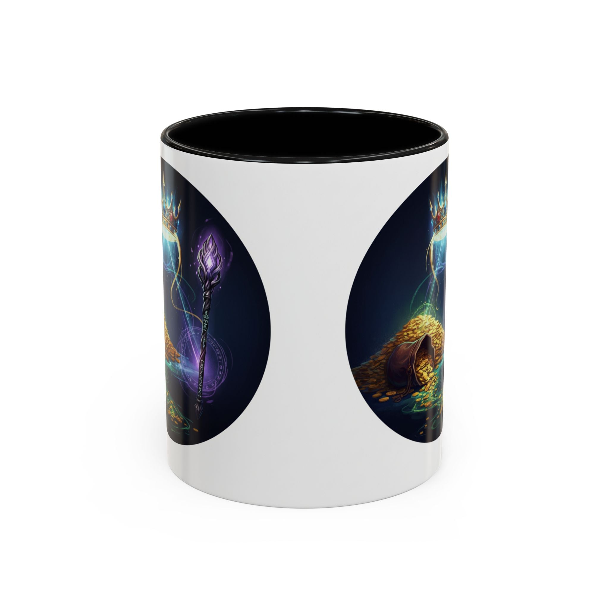 Magic Crown Coffee Mug — Fantasy Wizard Staff & Spilled Gold Accent Mug (11/15 oz)