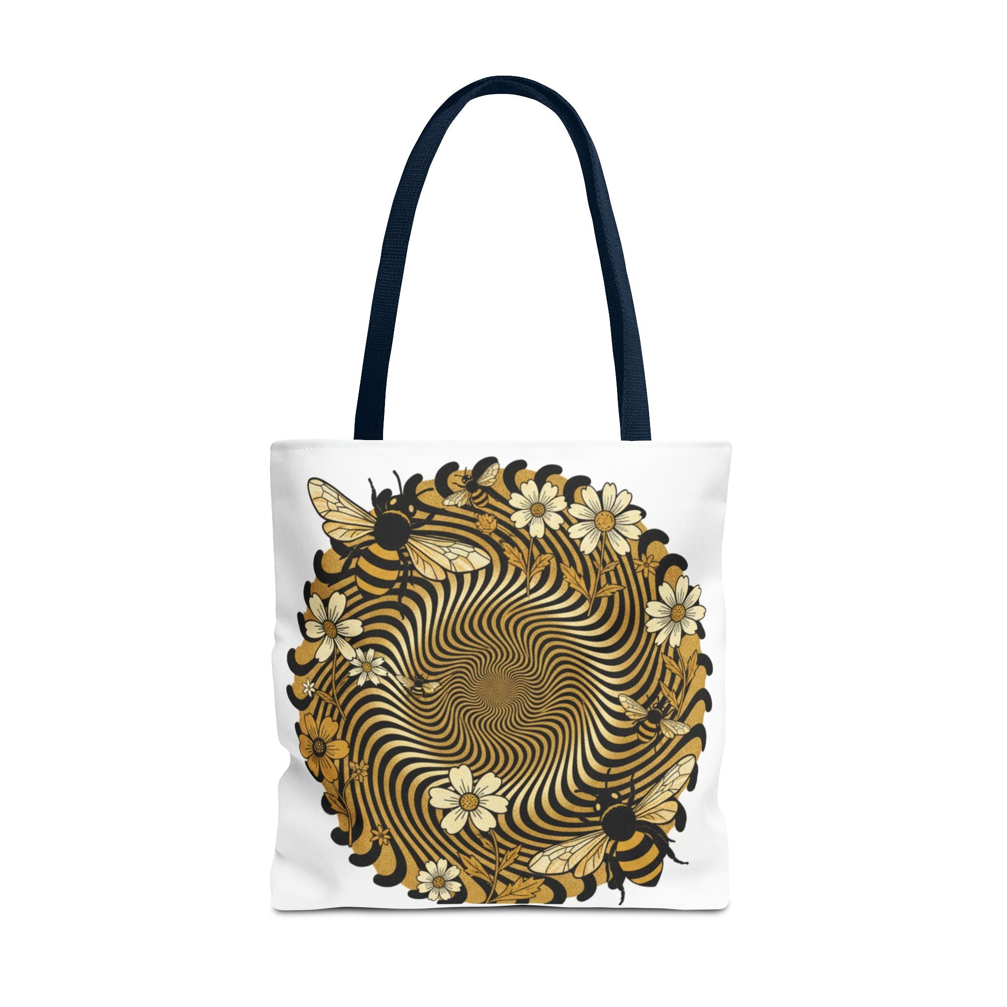 Bee Floral Spiral Tote Bag — Vintage Honeybee Floral Swirl Design