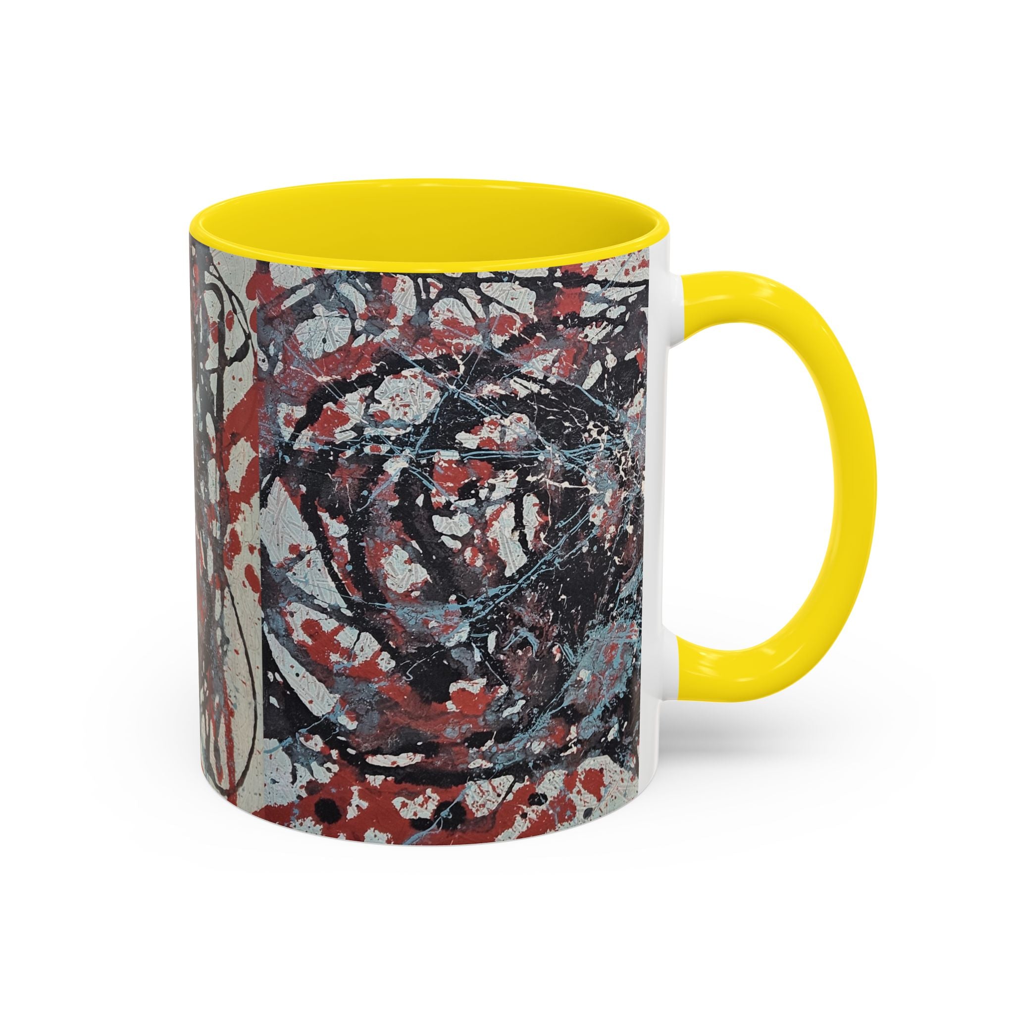 Abstract Splatter Accent Coffee Mug — Red, Black & White Artistic Design (11/15oz)