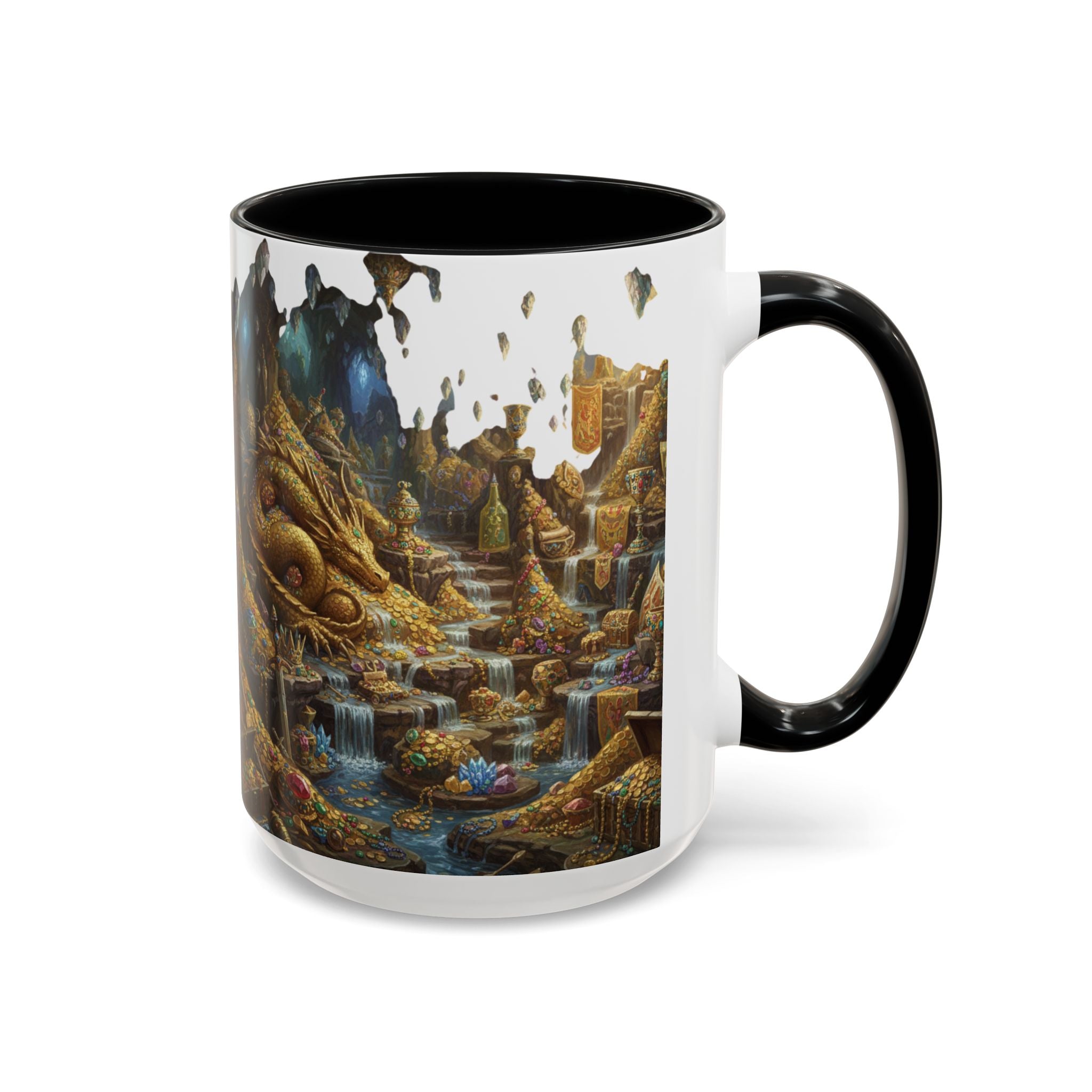Dragon Hoard Accent Coffee Mug — Fantasy Treasure Landscape (11/15 oz)