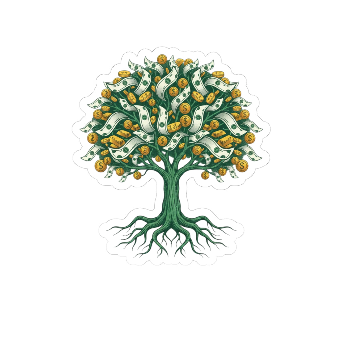 Money Tree Sticker — Cash & Coin Tree Kiss-Cut Vinyl Sticker
