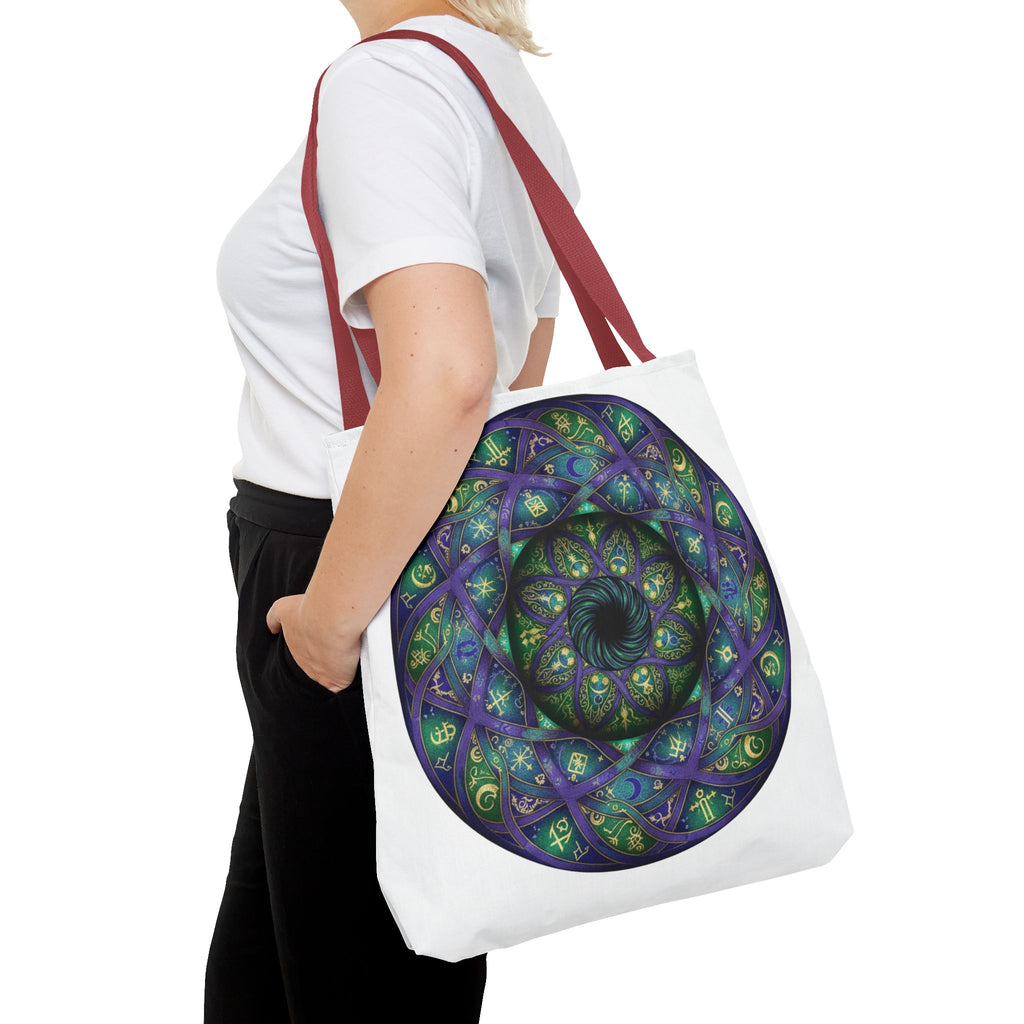 Mystic Mandala Tote Bag — Purple Green Spiral All-Over Print