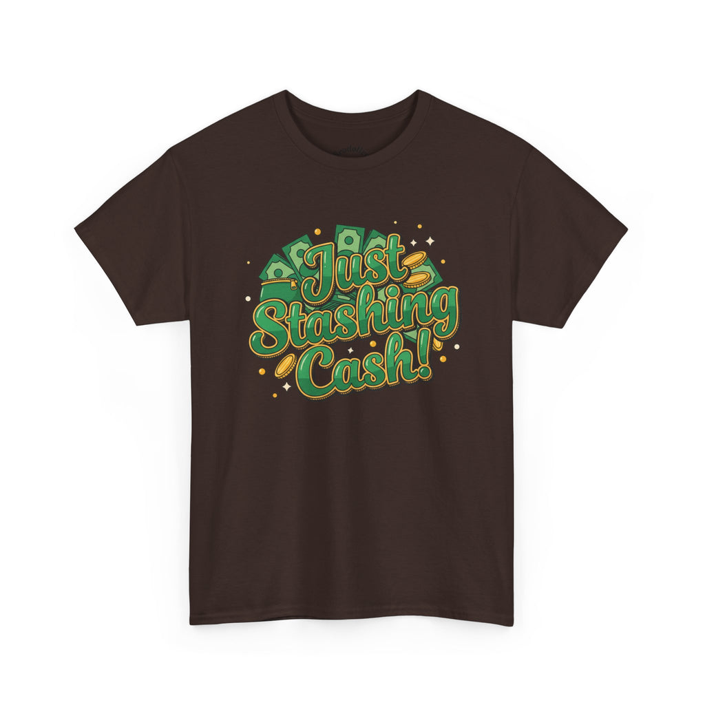 T‑Shirt — “Just Stashing Cash!” Retro Script Money Graphic Tee