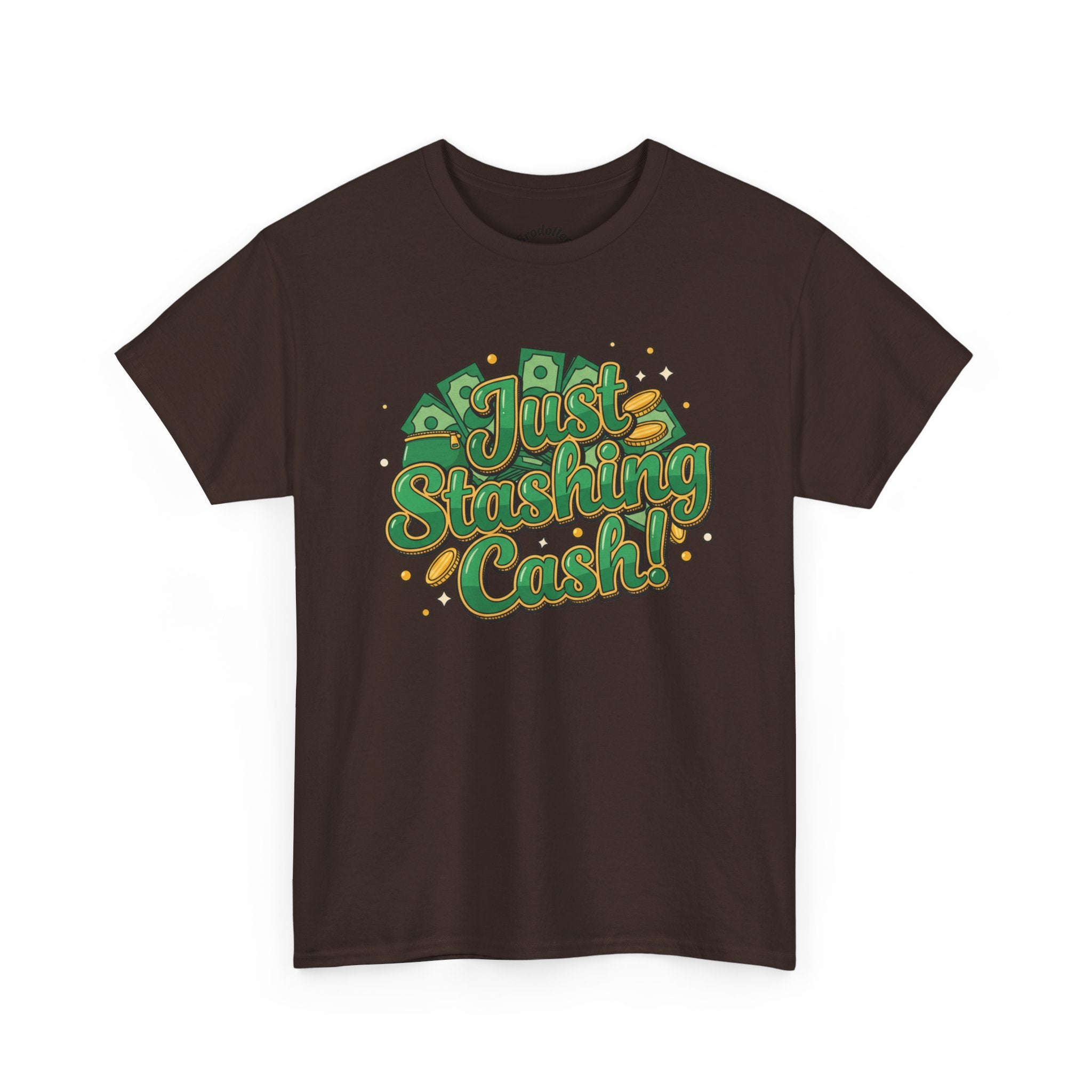 T‑Shirt — “Just Stashing Cash!” Retro Script Money Graphic Tee