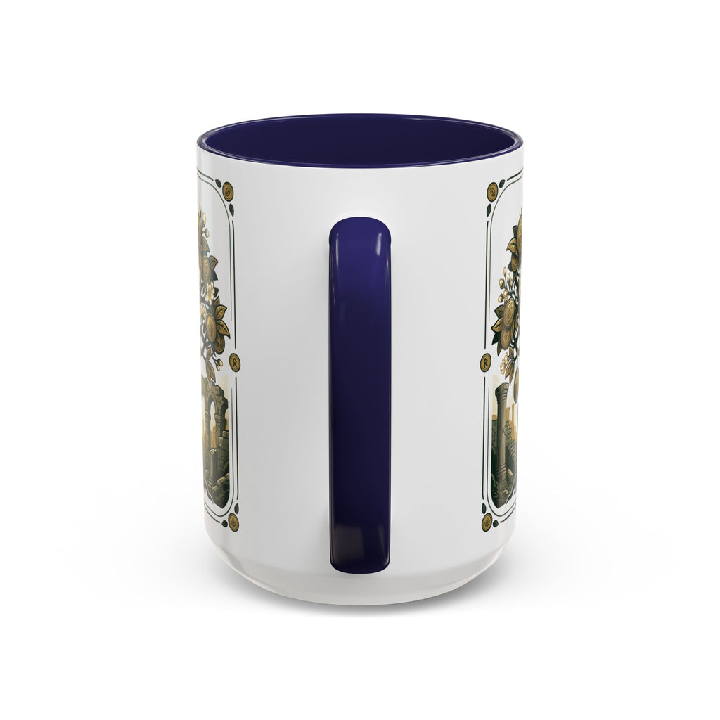 Ornate Tree of Coins Coffee Mug — Gold Ruins Accent Ceramic Mug (11/15oz)
