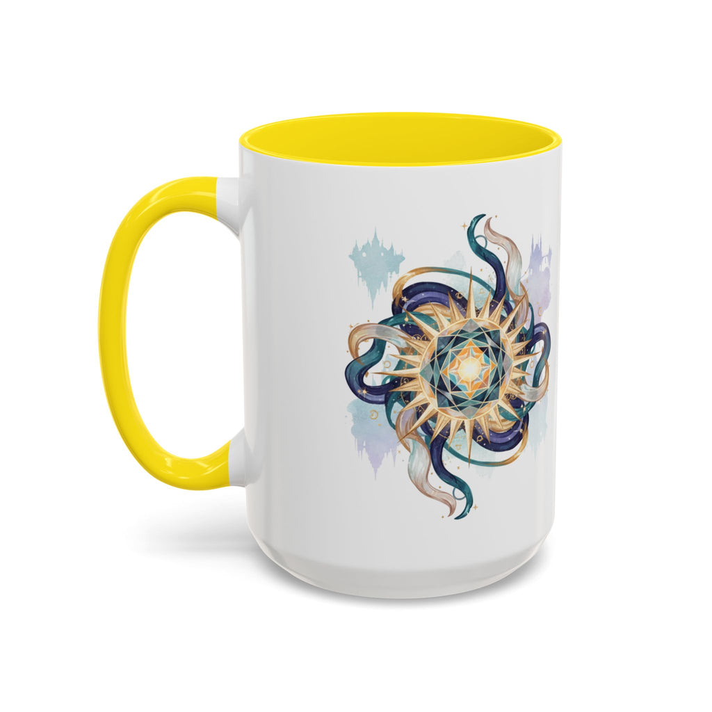 Celestial Nautilus Accent Coffee Mug — Ocean Sun Compass Art (11/15oz)