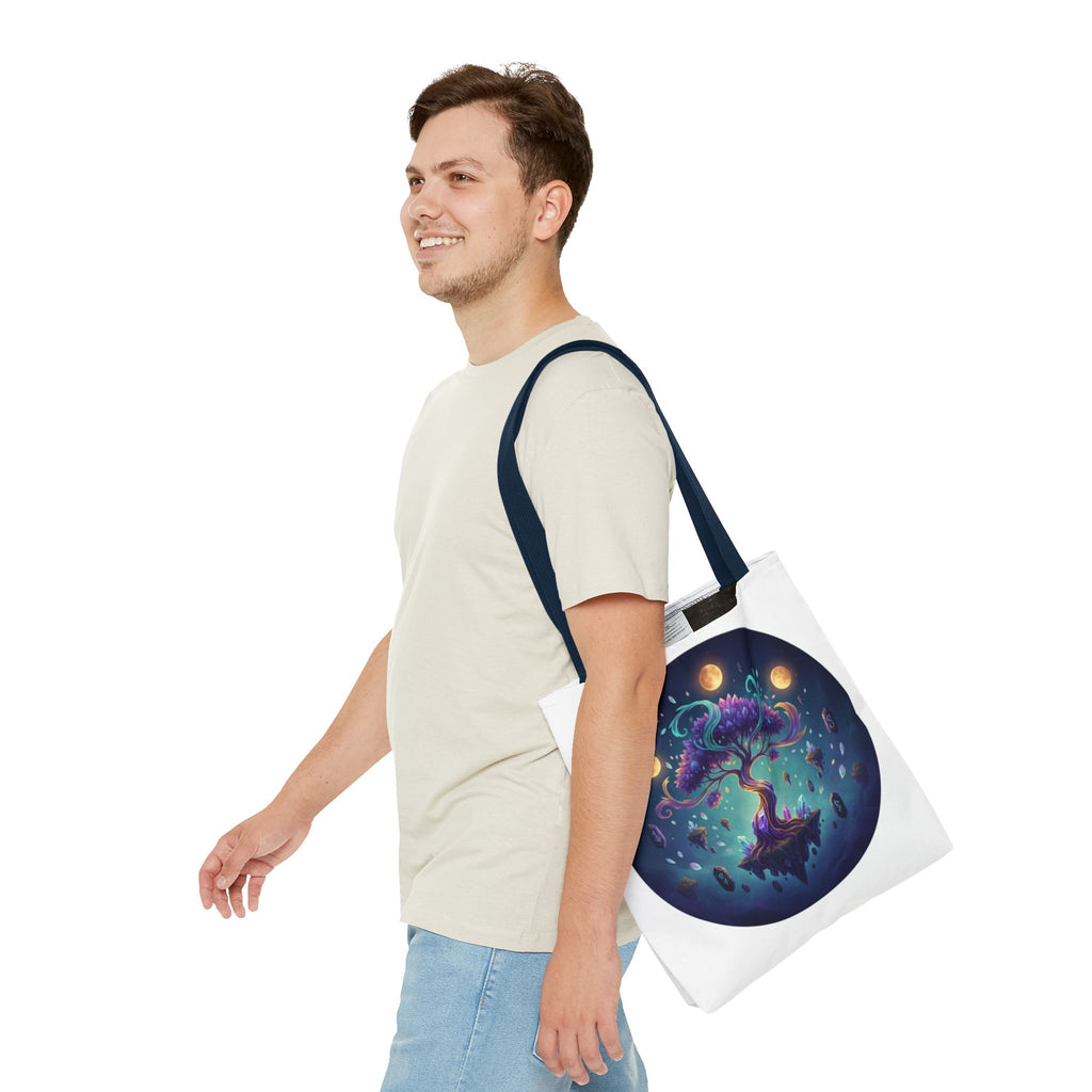 Mystic Floating Tree Tote Bag — Cosmic Moonlight Illustration All-Over Print