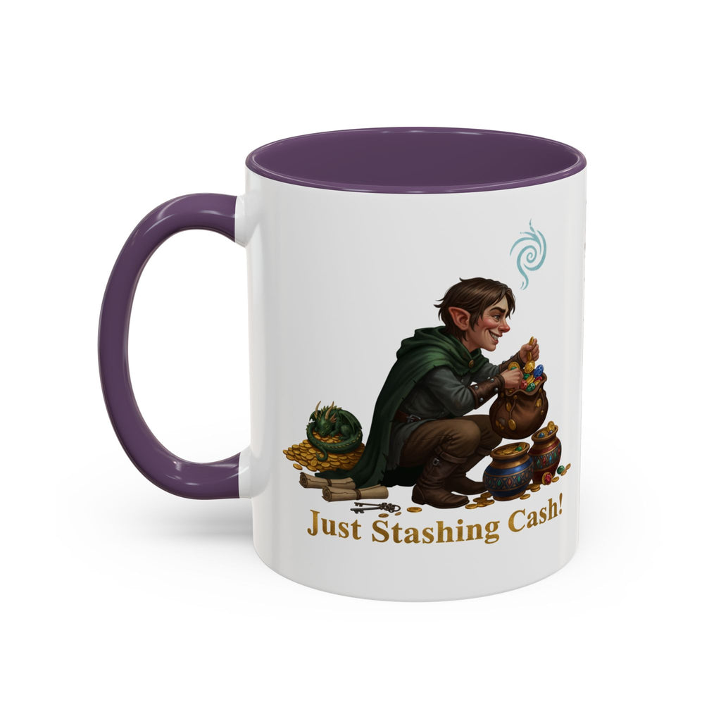 Accent Coffee Mug — "Just Stashing Cash!" Fantasy Gnome Money Mug (11/15oz)