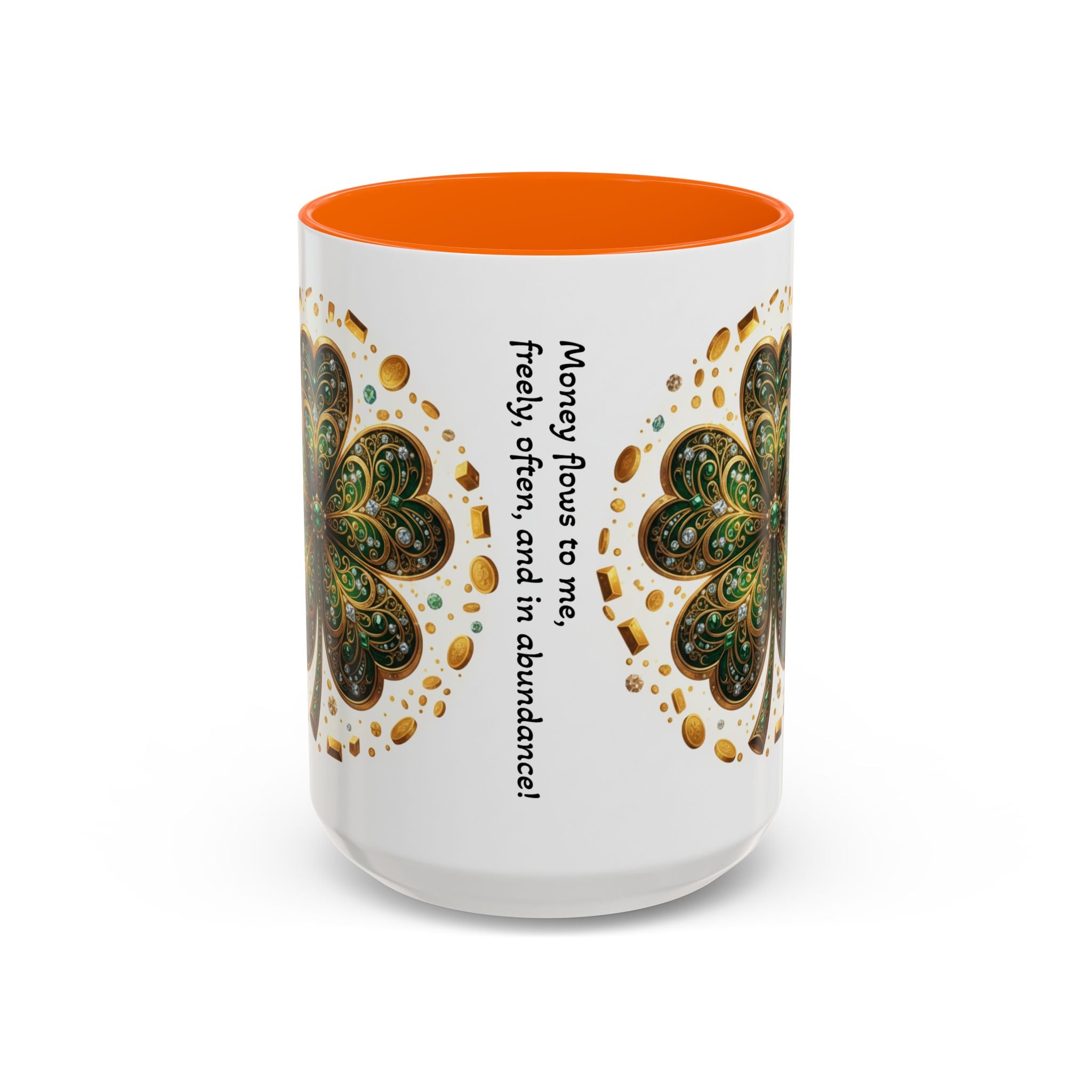 St. Patrick's Shamrock Coffee Mug — "Money Flows to Me" Lucky Charm Accent Mug