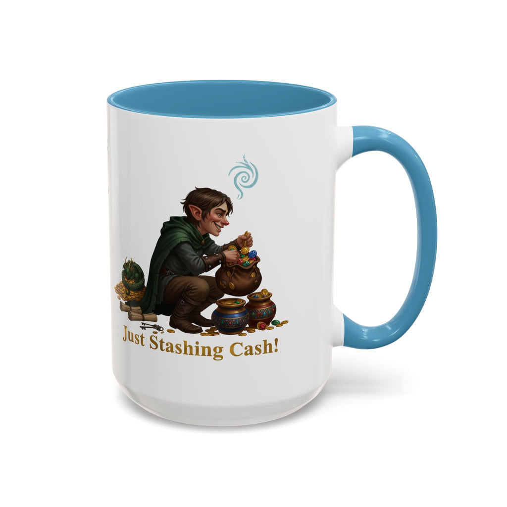 Accent Coffee Mug — "Just Stashing Cash!" Fantasy Gnome Money Mug (11/15oz)