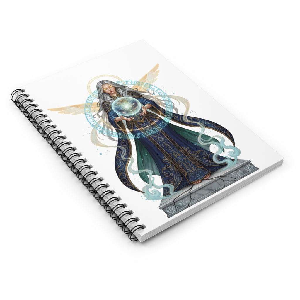 Mystic Oracle Spiral Notebook — Angelic Sorceress with Crystal Globe